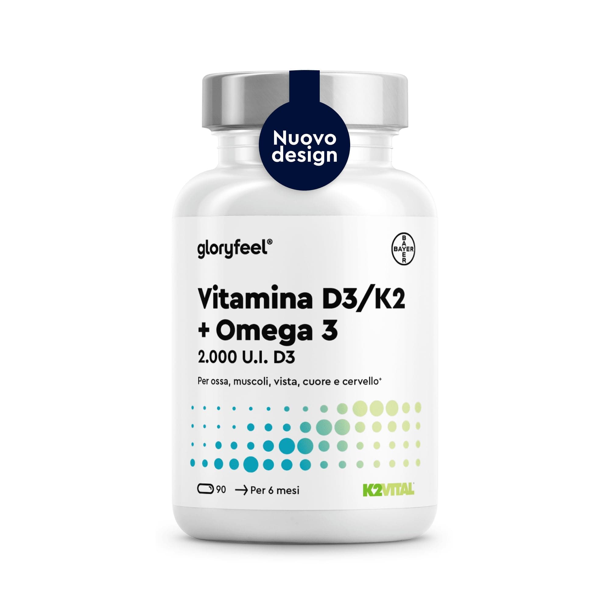 Vitamina D3 + K2 + Omega 3, 90 Capsule Softgel, Eletto PRODOTTO DELL'ANNO 2025, 2000UI Vitamin D, 100 µg Vitamina K (K2VITAL® di Kappa), 1000mg Olio di Pesce 400mg EPA e 300mg DHA