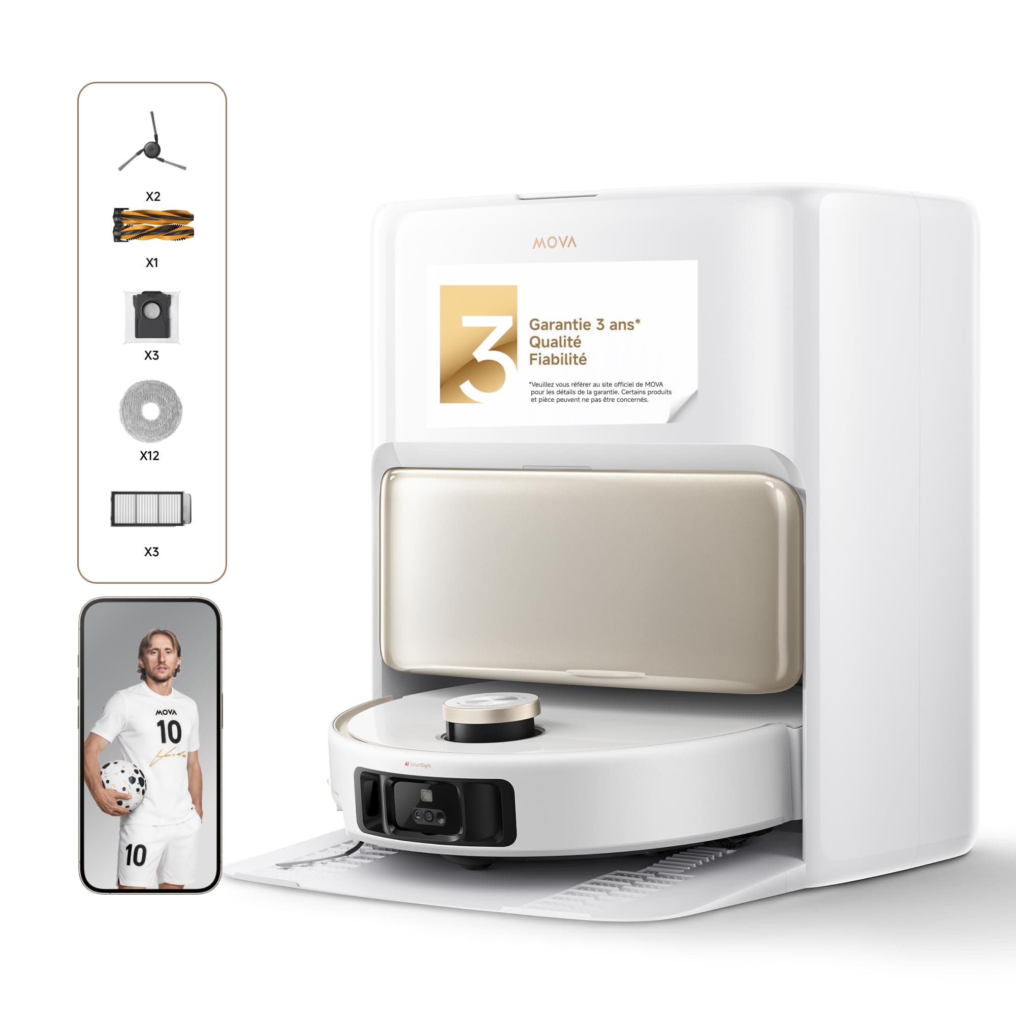 Mova V50 Ultra Complete Robot aspirateur et Laveur 24000 Pa à vidage Automatique, Lavage Thermique des sols avec système DuoSolution, Navigation FlexScope et système StepMaster Blanc