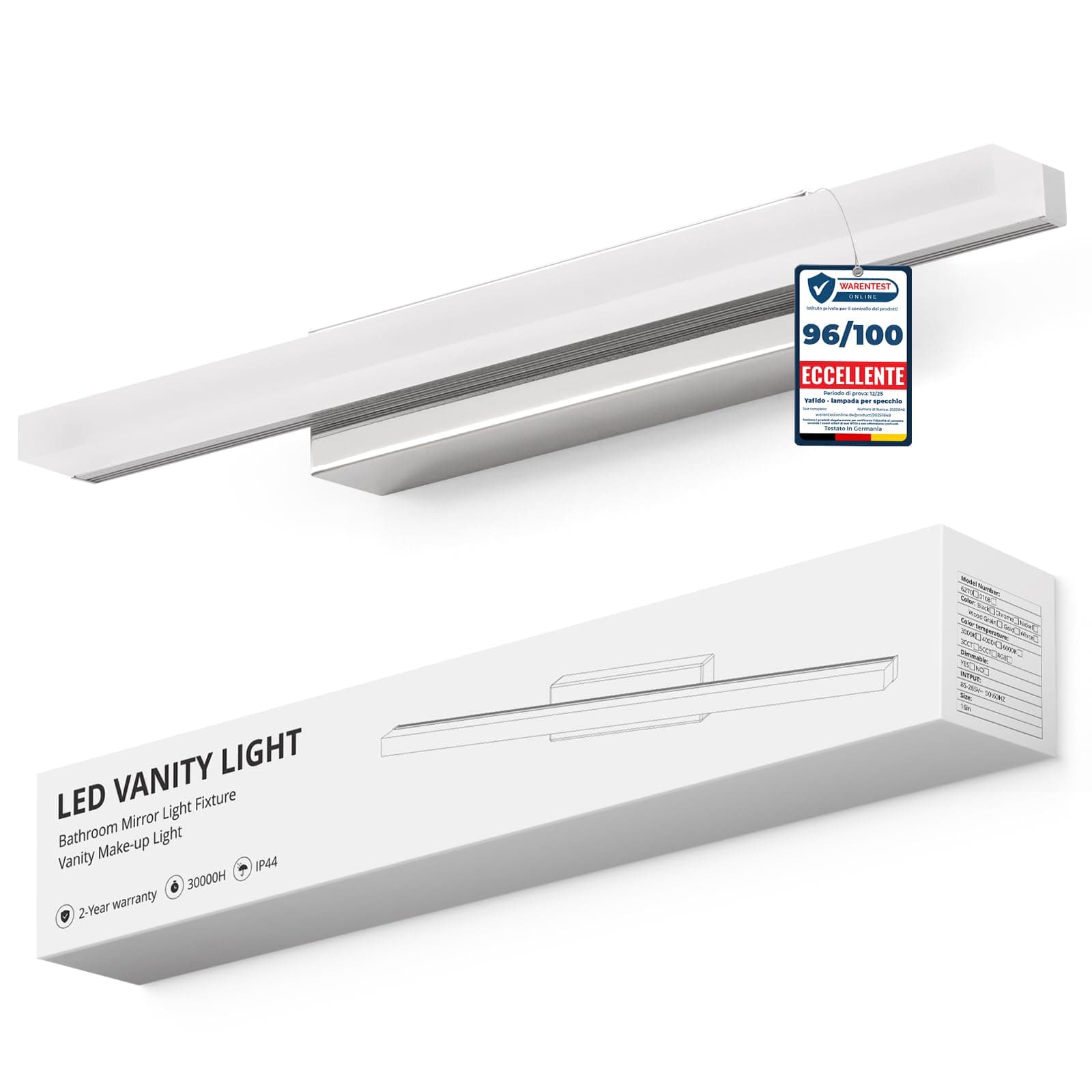 Yafido Luce per Specchio Bagno 40CM LED Applique Lampada Bianco Naturale 4000K, 9W Cromo Luci IP44 Moderno Lampade sopra Mobile Lavandino 230V Bathroom Light over Mirror