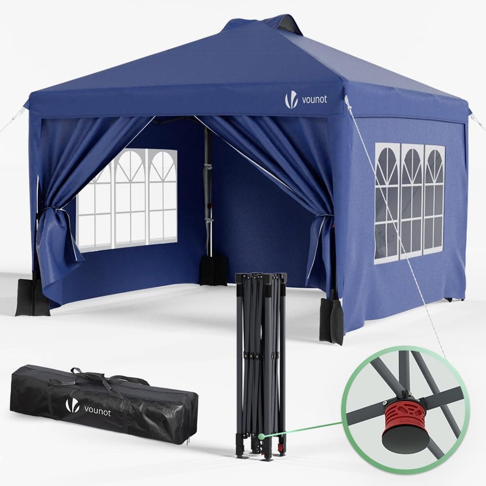 VOUNOT® Gazebo 3x3m Pieghevole con 4 Parti Laterali Rimovibili, Gazebo da Giardino Tenda Padiglione Sistema di Clic Pop-up con 4 Sacchi di Sabbia di Peso e Sacca di Trasporto, Colore Blu