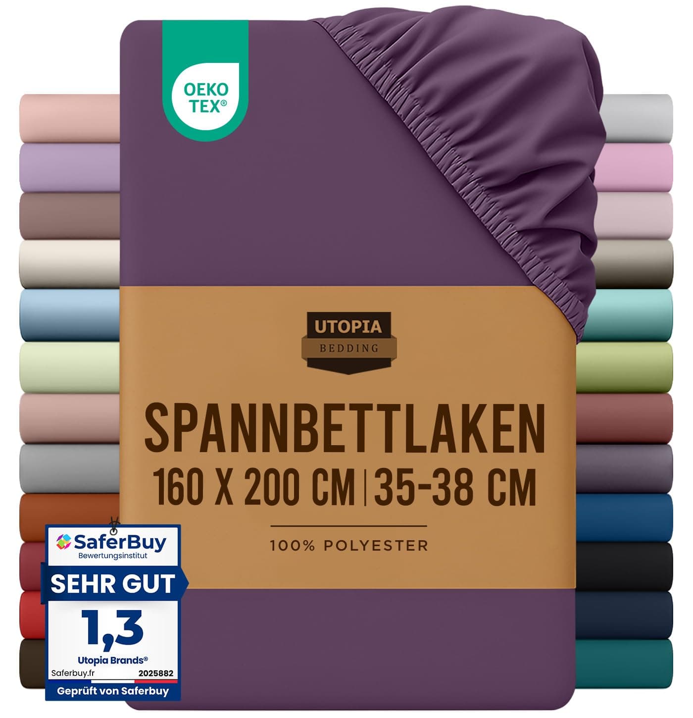 Utopia Bedding - Spannbettlaken 160x200cm - Lila | 100% Polyester Mikrofaser Spannbetttuch - Boxspringbett - Oeko-Tex Zertifiziertes - 35-38 cm Tiefe Tasche