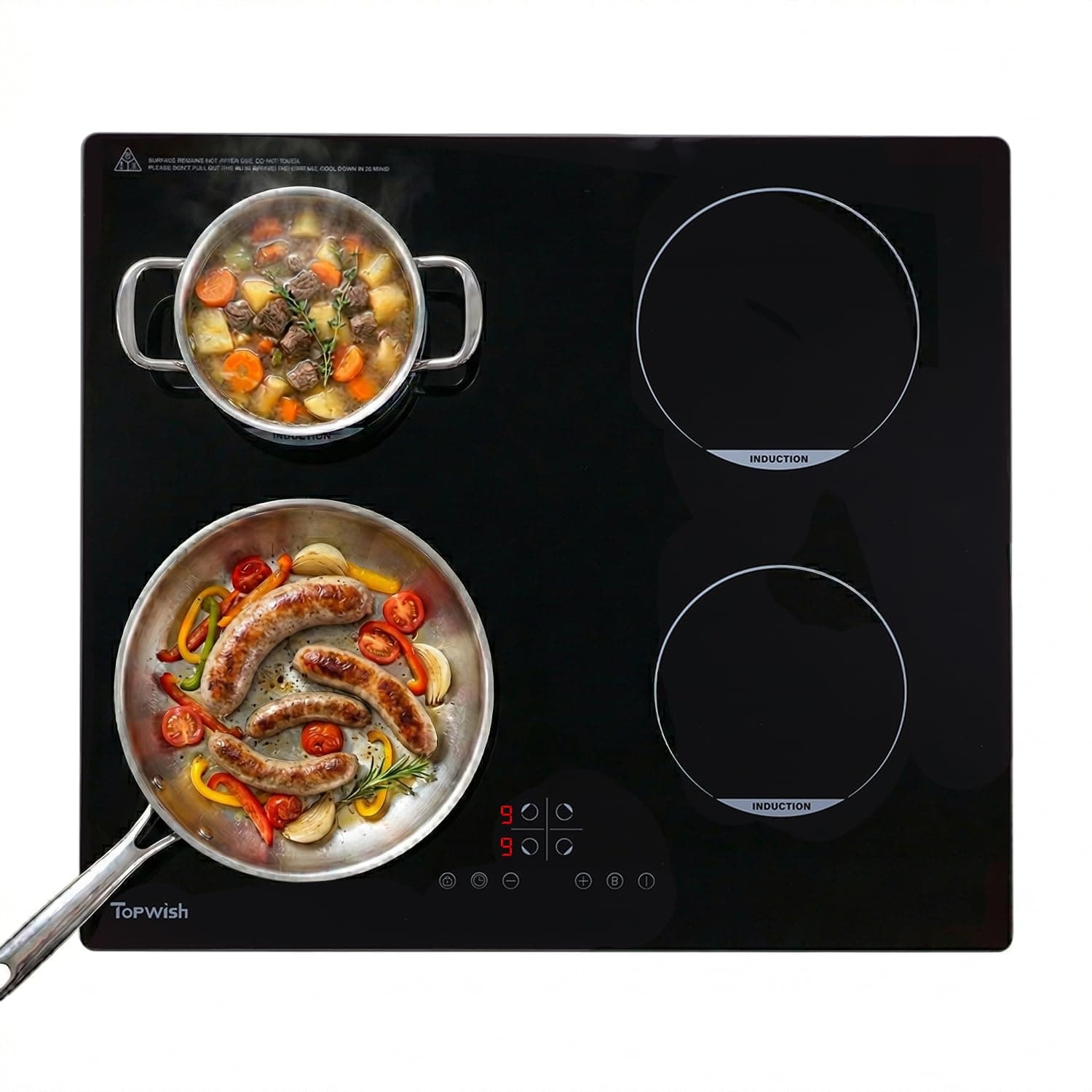 Topwish placas de induccion, placa induccion 4 fuegos, placa de inducción, con cierre de seguridad, función Boost, Indicador de superficie caliente,temporizador, 7200W, 60cm