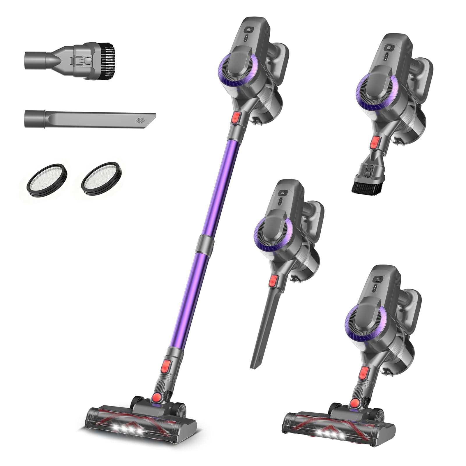 Remaldety Aspirateur Balai sans Fil, 30KPa & 2 Vitesses, Aspirateur sans Fil 175W, Aspirateur Léger, 55Min Autonomie, 6 en 1 Aspirateur Balai sans Sac pour Les Poils d'animaux, Tapis, Canapé, Voiture