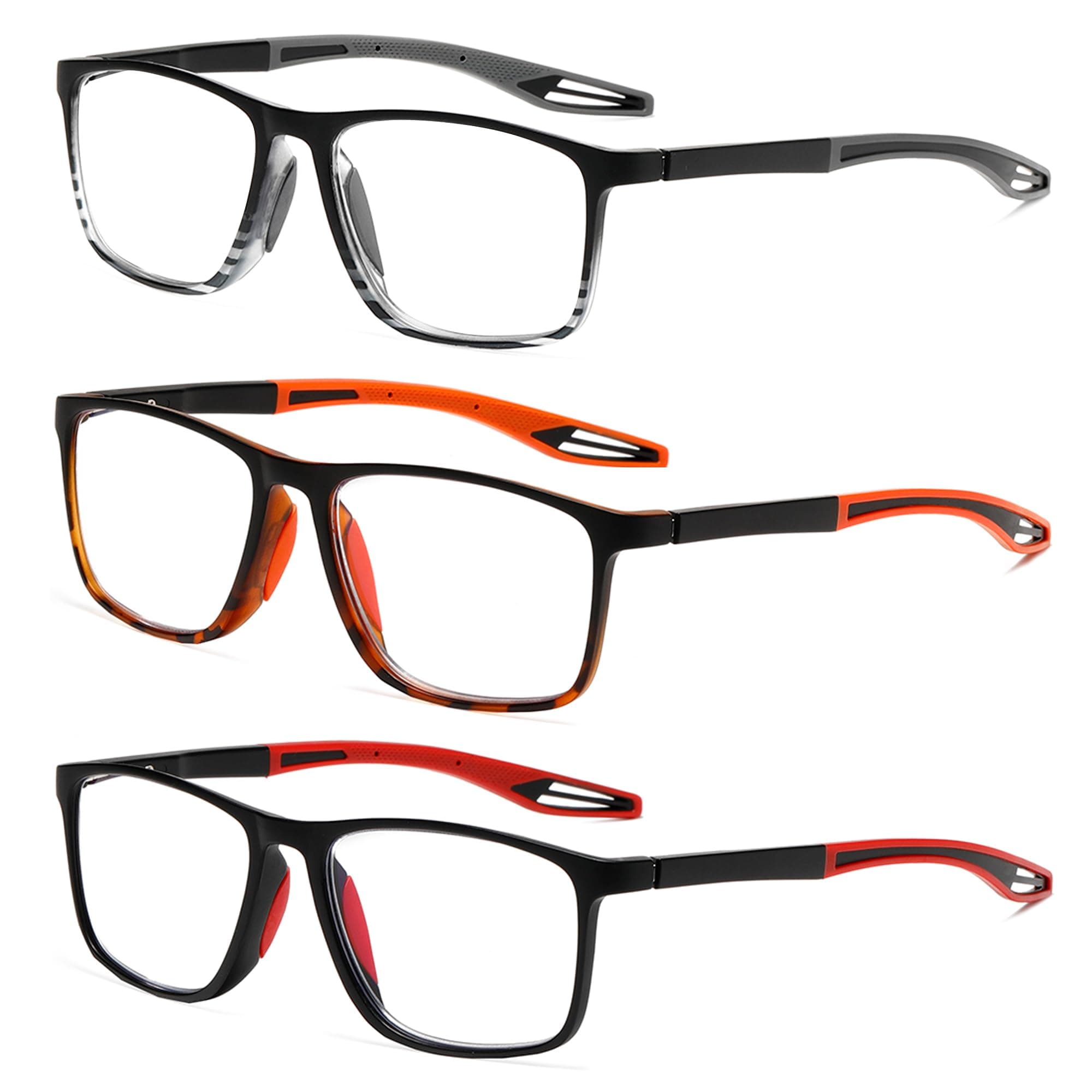 ZXYOO Occhiali da lettura da uomo 3 paia Stile sportivo Comodi e flessibili Lettori di blocco della luce blu per uomo