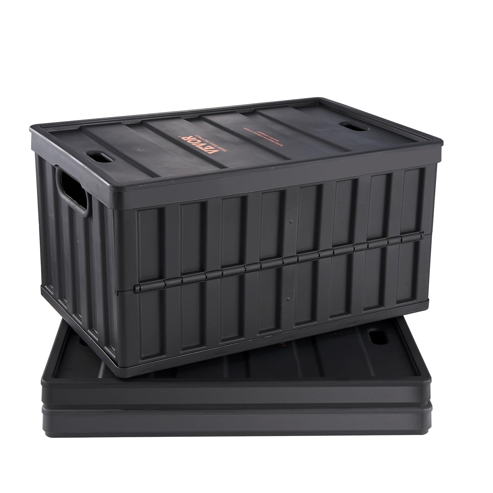 VEVOR Caisse de Rangement Plastique Pliable avec Couvercles 3PCS Bac de Rangement Empilable Capacité d'Une Boîte 65 L avec Poignées Grands Bacs Robustes pour Vêtements Jouets Livres Accessoires, Noir
