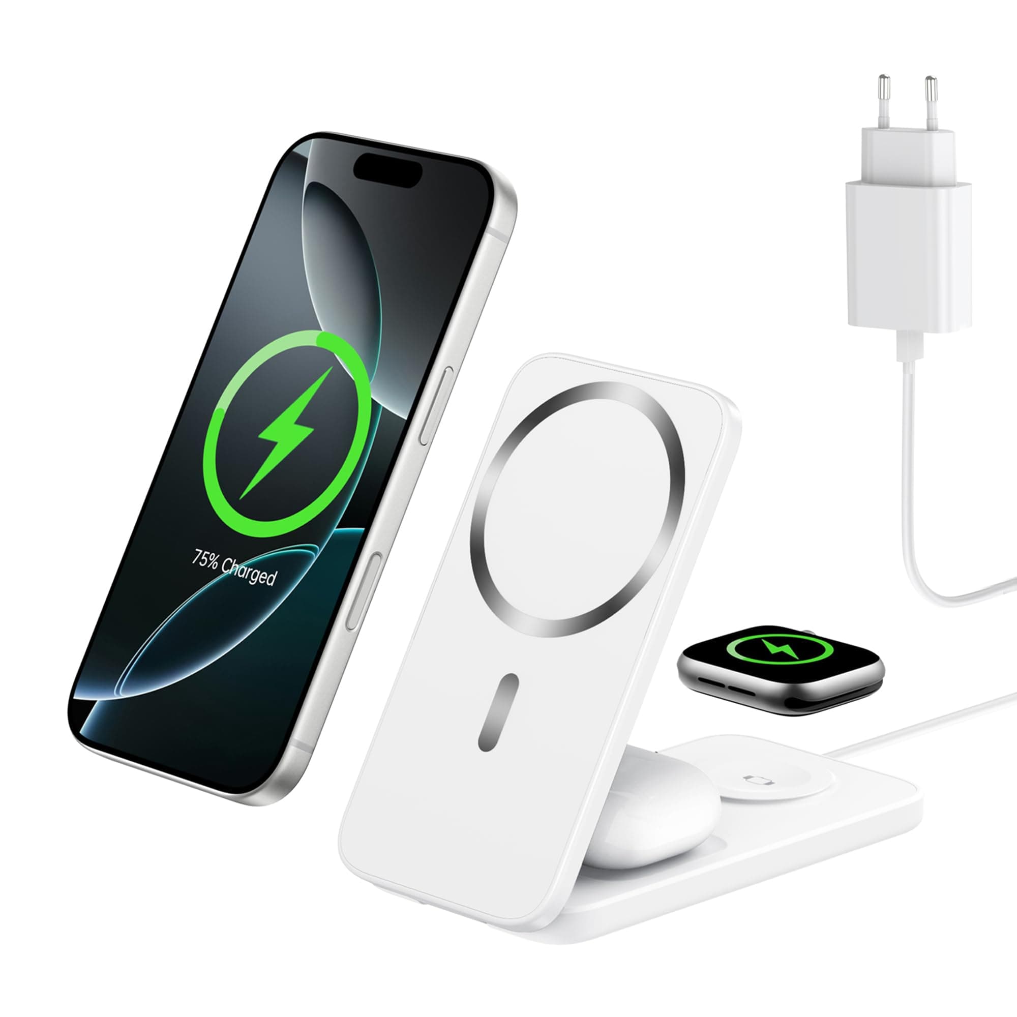 XNYAND 3 in 1 Caricatore Wireless Magnetico Compatibile MagSafe, Stazione di Ricarica Senza Fili Pieghevole 15W per iPhone 17/16/15/14/13/12, Apple Watch e AirPods, Caricatore Rapido da Viaggio