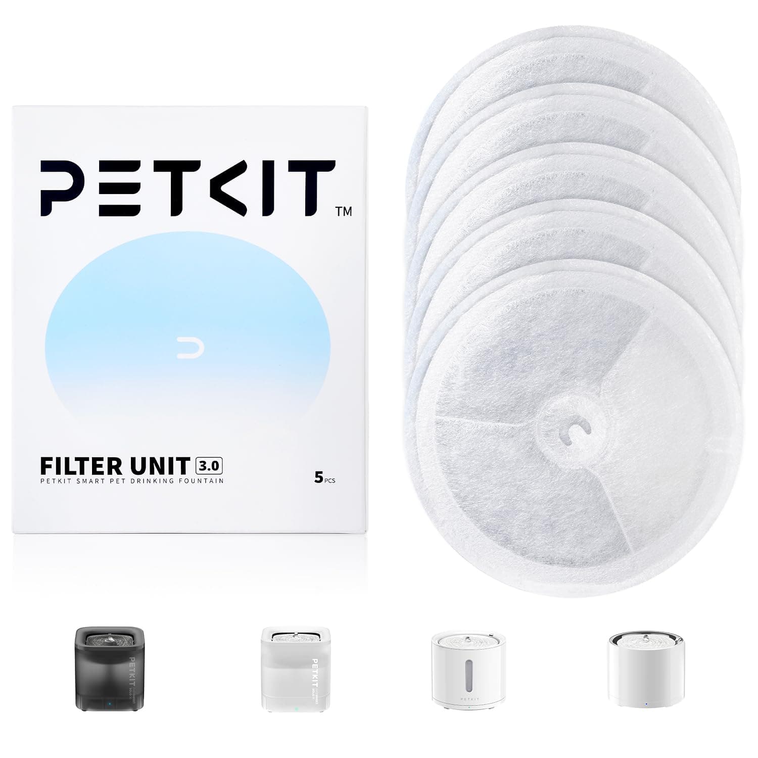 PETKIT Distributeur d’Eau filtrante pour Chat et Chien, 5 pièces Élément Filtrant, Filtre à Eau pour EVERSWEET 2.0 & 3.0 & CYBERTAIL, 0.25 kg, CE