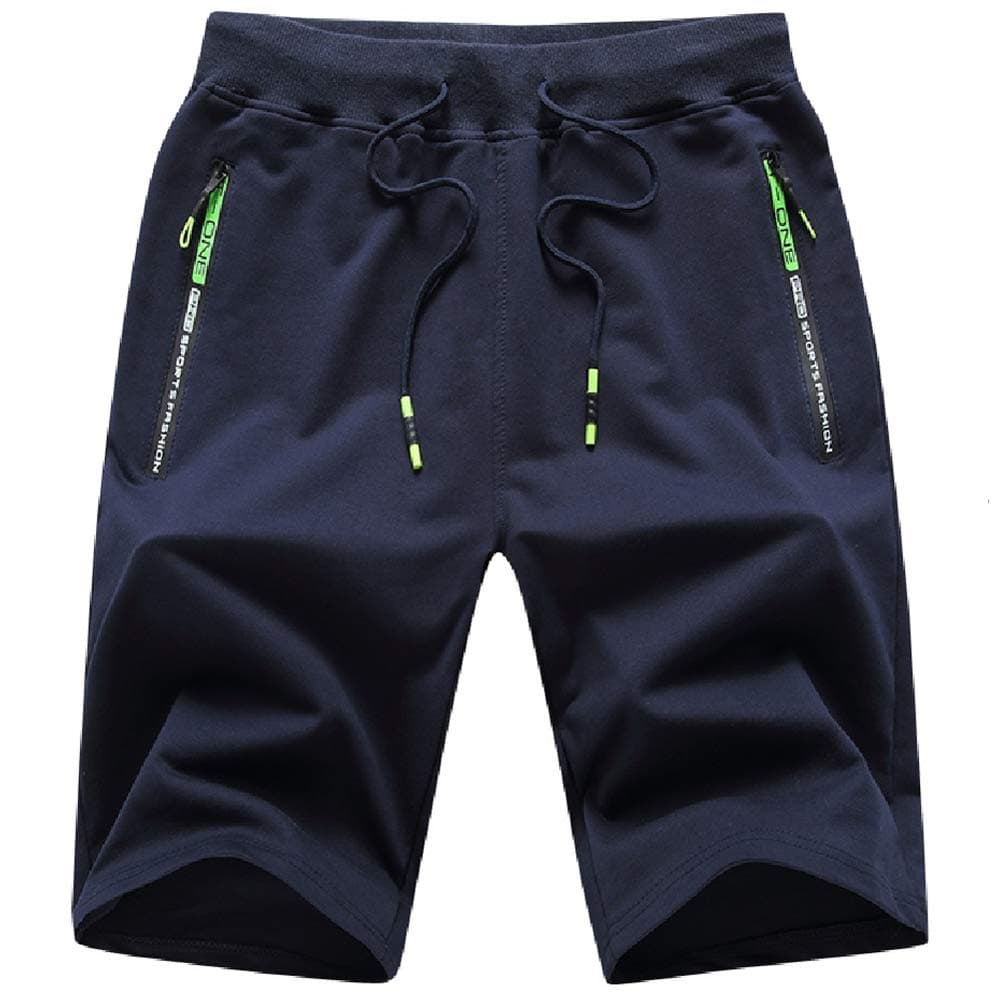 JustSun Short Homme Sport Running Jogging Coton Léger avec Poches Zippées
