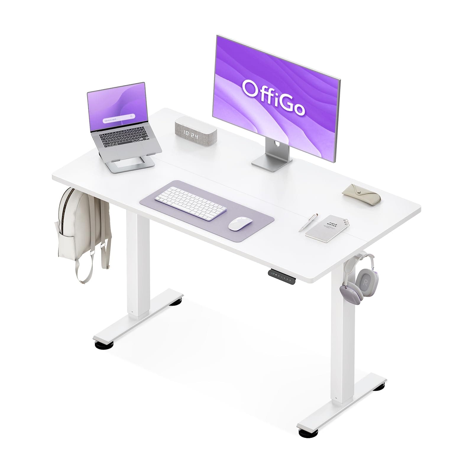 OffiGo Bureau Assis Debout électrique, 120cm Bureau Electrique, Blanc | Ergonomiqu Table avec 3 Fonction Mémoire, Standing Desk pour la Chambre et Le Travail, Bureau Reglable en Hauteur électrique