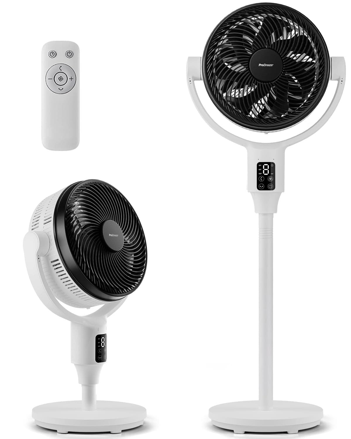 Pro Breeze AirFlo Plus Ventilador de Pie Portátil Ultrasilencioso y Potente. 2 alturas 60-111cm – Pantalla LED, mando a distancia, 2 modos, oscilación vertical y horizontal - Cabezal extragrande
