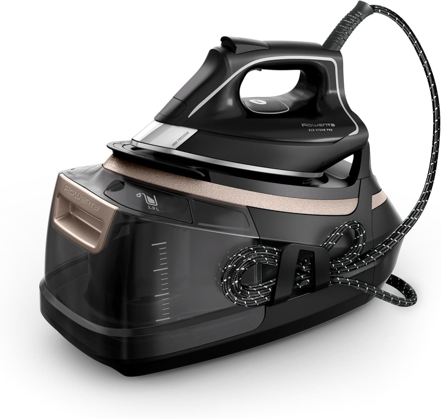 Rowenta Centro planchado Eco Steam Pro - Gran potencia de vapor, eficiente, óptima distribución del vapor, depósito agua extraíble 1,3 L, tecnología silenciosa, diseño ecológico, DG9640