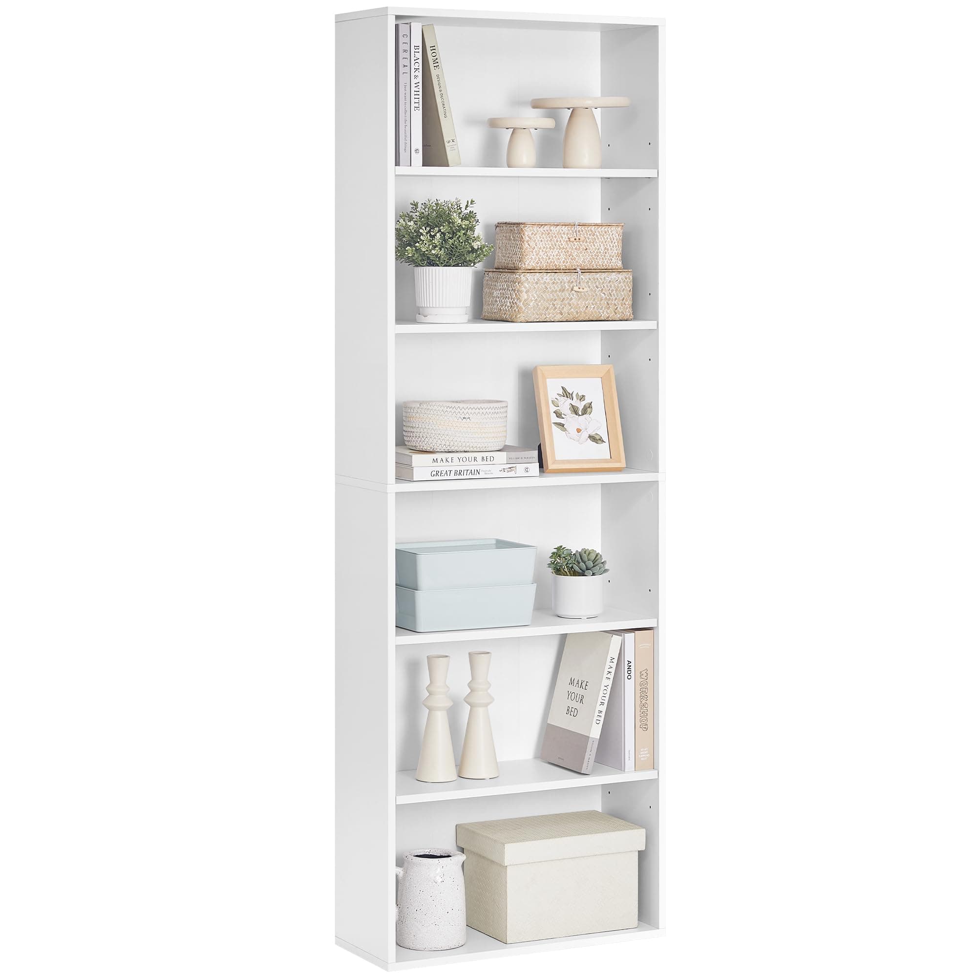 VASAGLE Librería de 6 Niveles, Estantería Libros, Abierta | Librería Estantería para Sala de Estar, Dormitorio, Blanco Nube, Colección CUSTOS LBC169T14
