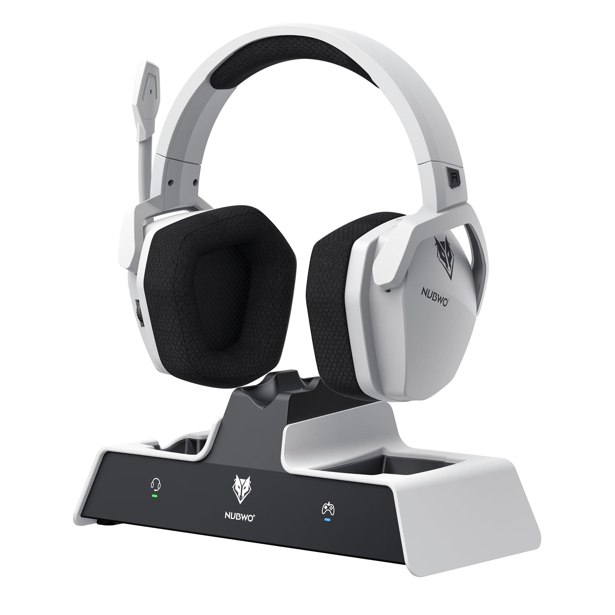 NUBWO G06 Pro Cuffie Gaming Wireless con Stazione di Ricarica per Cuffie e Controller PS5, Bassa Latenza da 17ms, Durata Della Batteria 120h, Driver Dinamici da 50mm-Bianco