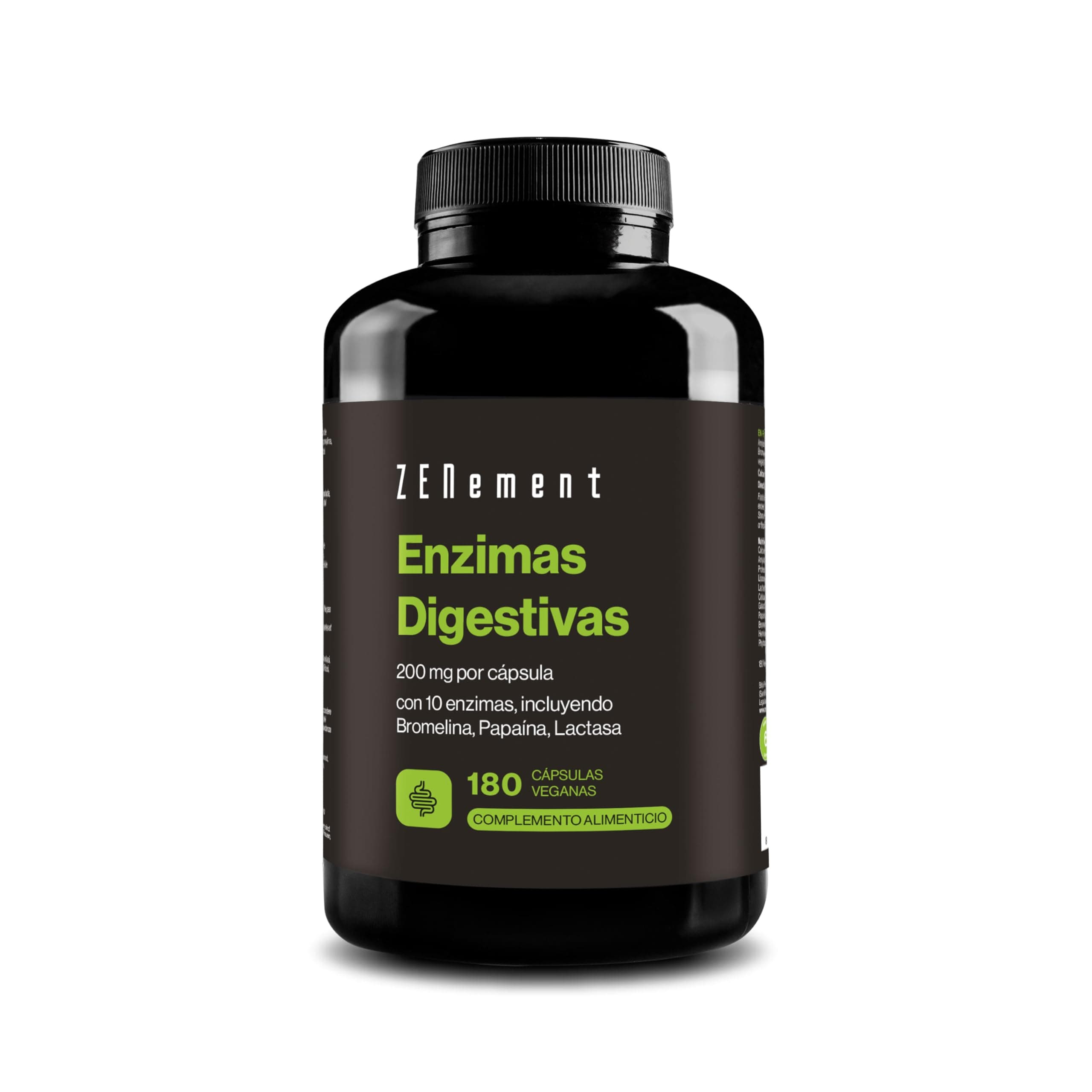 Enzimas Digestivas - 10 Enzimas incluyendo Bromelina y Papaína, Alta Concentración - 200mg por Cápsula - 180 Cápsulas Veganas - Apto para Todo Tipo de Dietas - Sin Aditivos, Sin Gluten