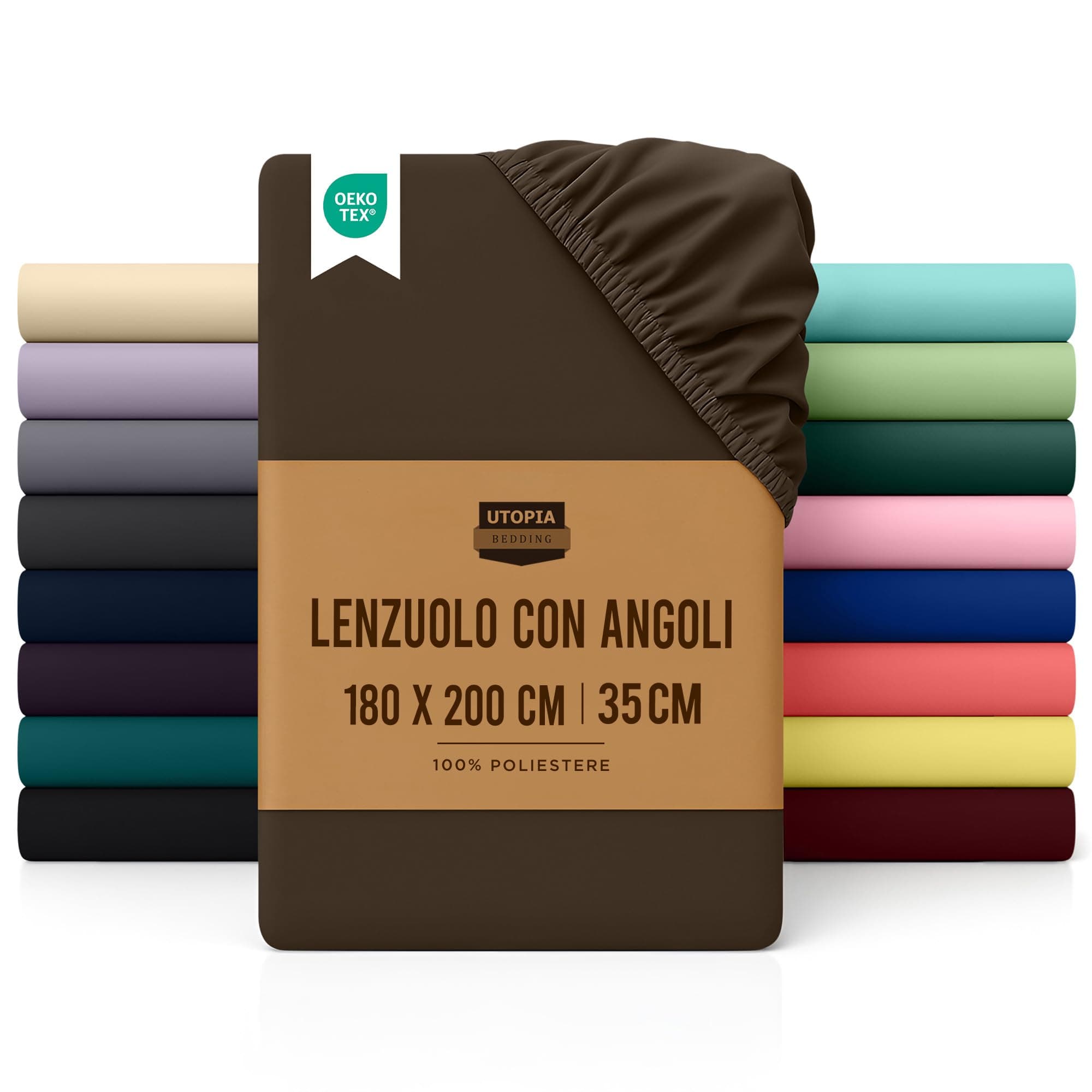 Utopia Bedding Lenzuolo con Angoli Due Piazze Matrimoniale - 180x200cm - Marrone - Microfibra di Poliestere Spazzolato - Lenzuolo sotto con Angoli Elasticizzato | Lenzuolo con angoli in microfibra di poliestere spazzolato, certificato Oeko-Tex, tasca profonda 35 cm
