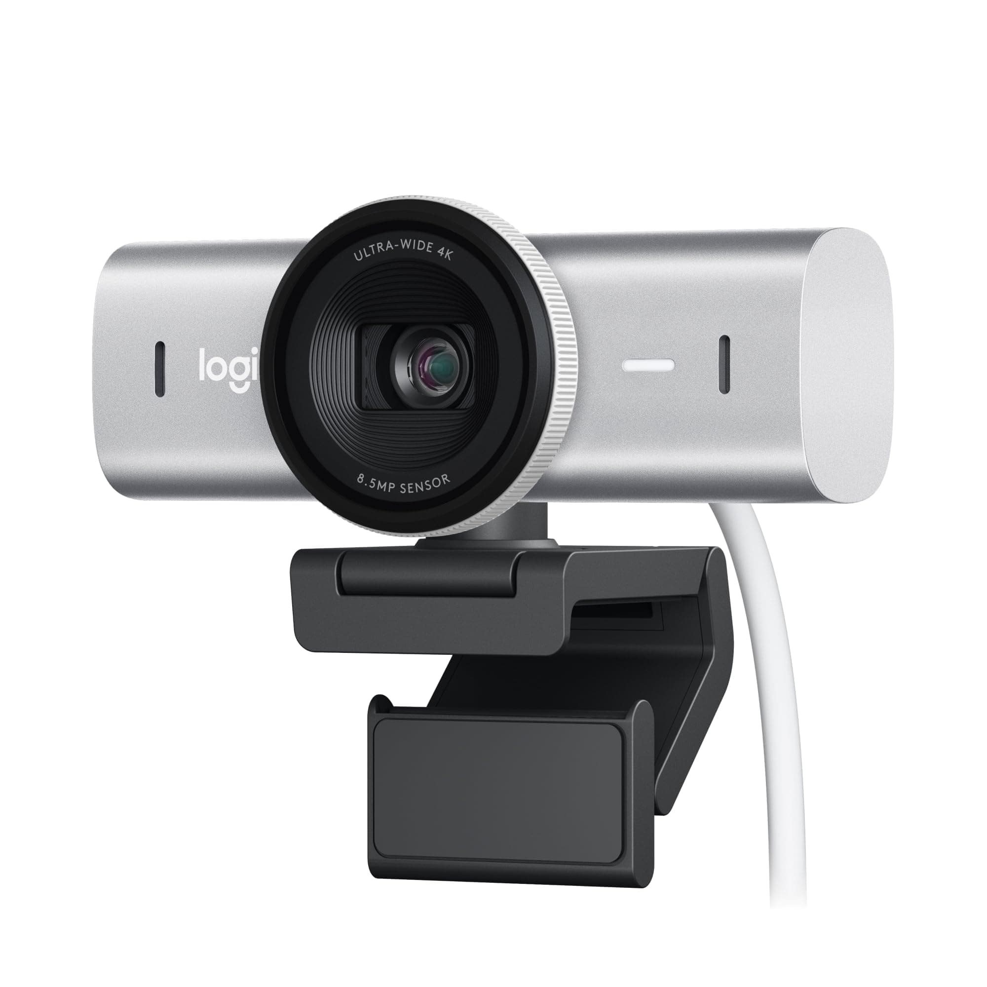 Logitech MX Brio per collaborazione, streaming Ultra HD 4K, 1080p a 60FPS, due microfoni con riduzione del rumore, Show Mode, USB-C, copertura webcam, Microsoft Teams, Zoom, Google Meet, Grigio chiaro