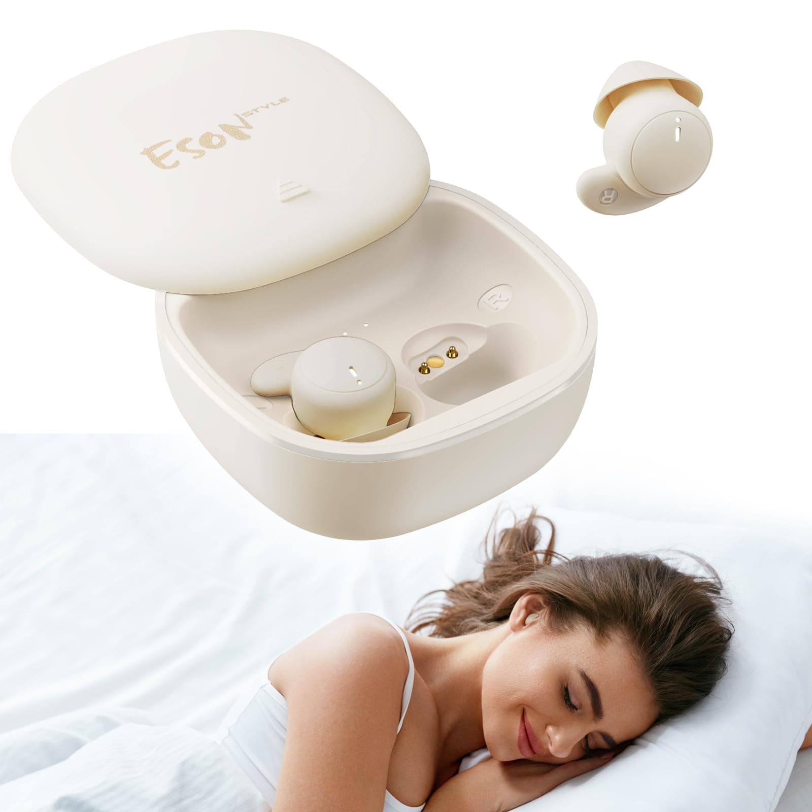 esonstyle Écouteurs Sommeil Bluetooth 6.0 - Petit Design pour Les Dormeurs Latéraux Casque Anti Bruit pour Dormir IPX6 Étanche pour Le Sport Les Voyages et Le Travail(Beige)