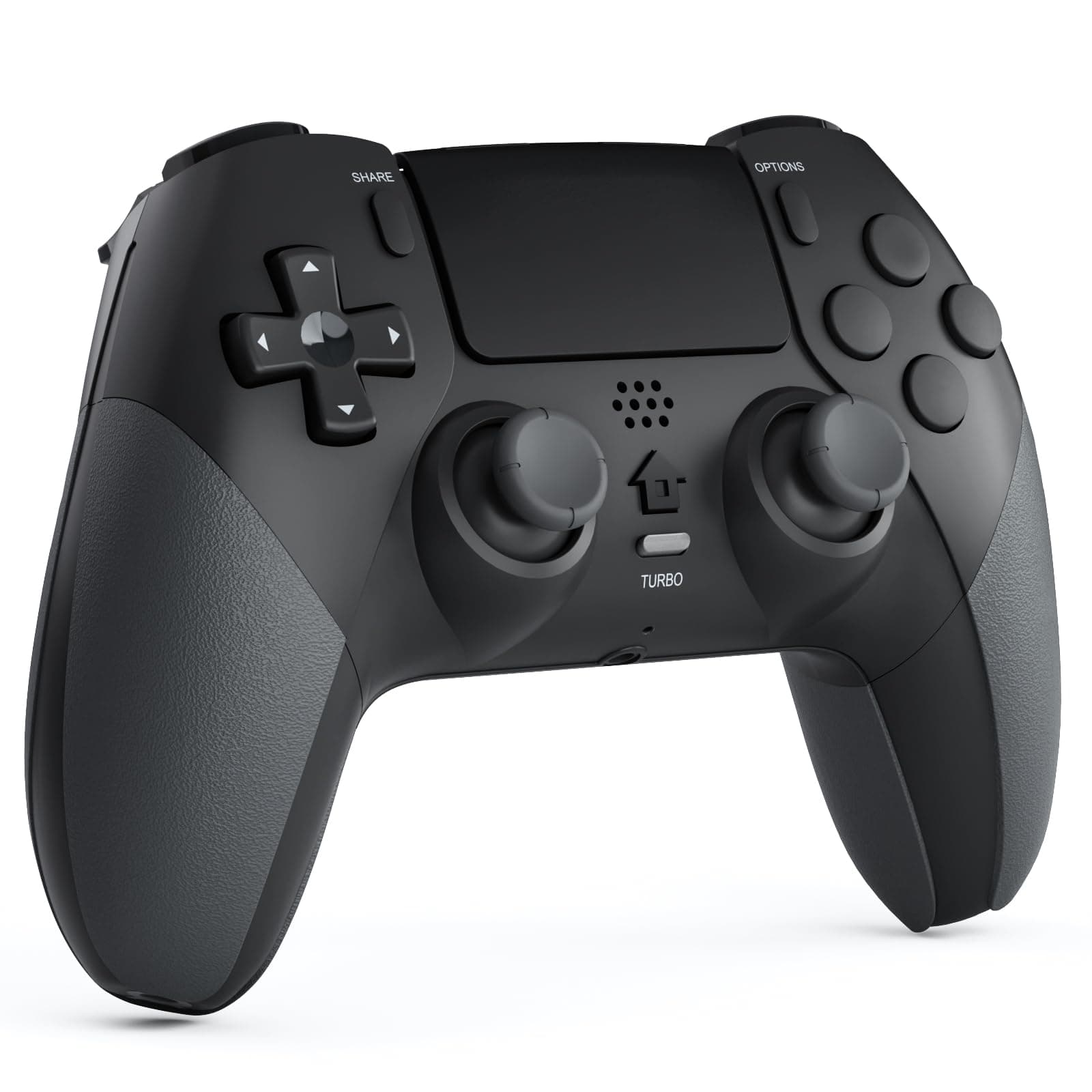 CHEREEKI Mando Inalámbrico para PS4, Pro y Slim con Doble Vibración, Giroscópico, Turbo, Touchpad y Conector de Audio, Negro