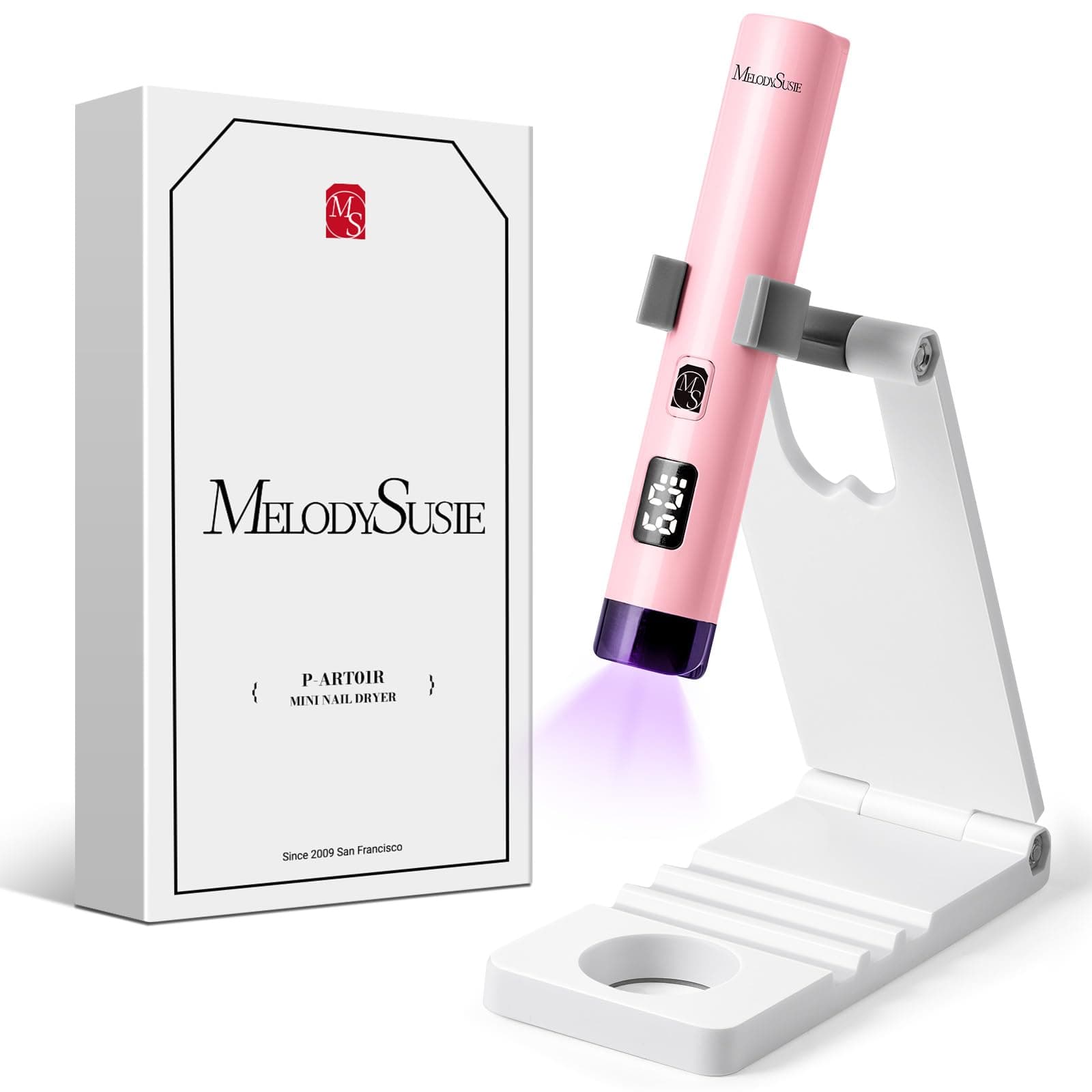 MelodySusie Portatif Lampe UV Ongles Gel avec Support, Mini Rechargeable Lampe Sèche Ongles avec 2 Minuteries, Séchage Rapide, Lampe à Ongles avec Affichage LED, Rose