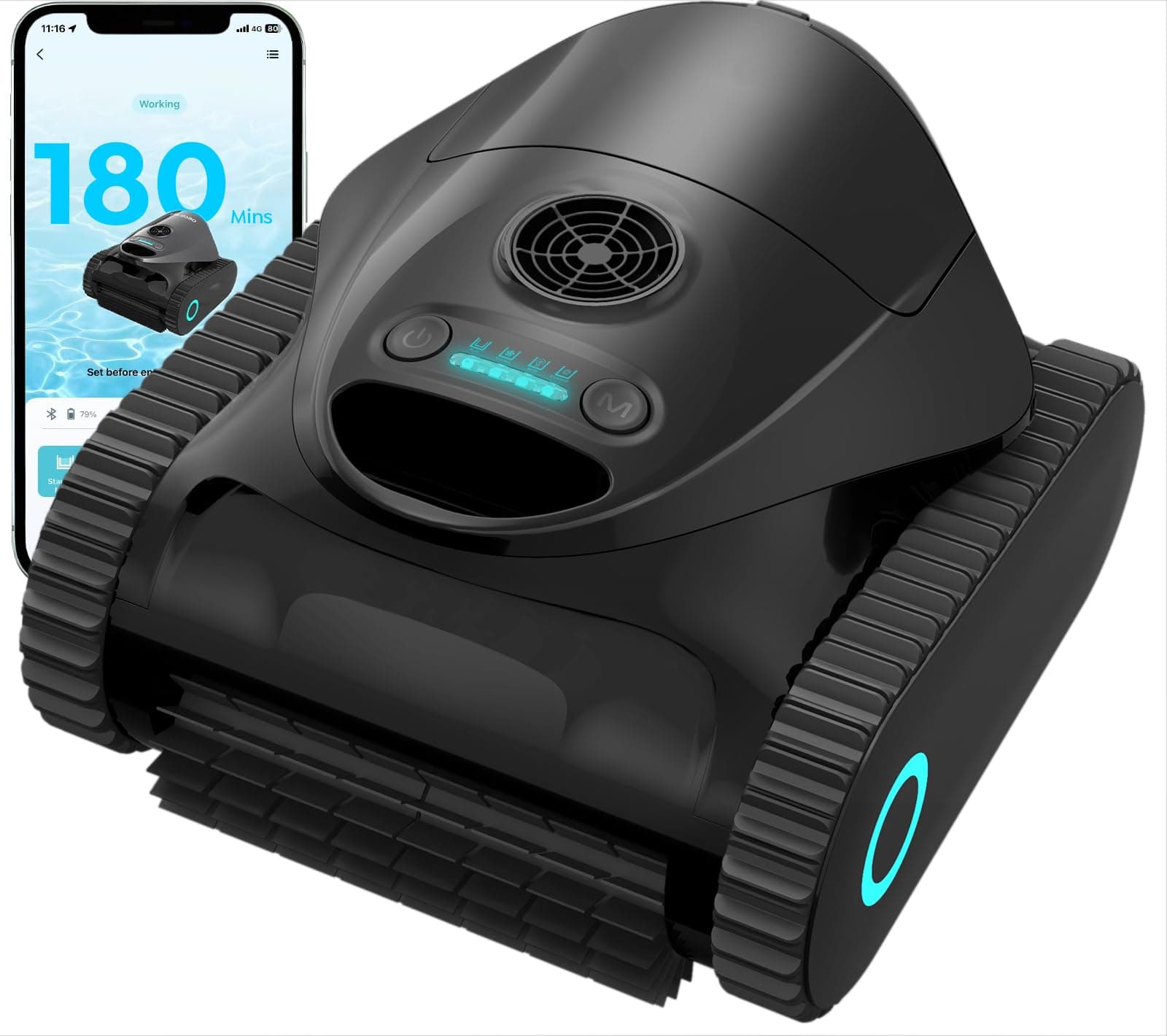 BRINBO 2026 C1 Robot Piscina Limpiafondos y Paredes, Autonomía 180 min, 3 Motores, Succión Potente, Control por App,Doble Filtración, Robot Limpiafondos Piscina Inalámbrico 150㎡,Negro