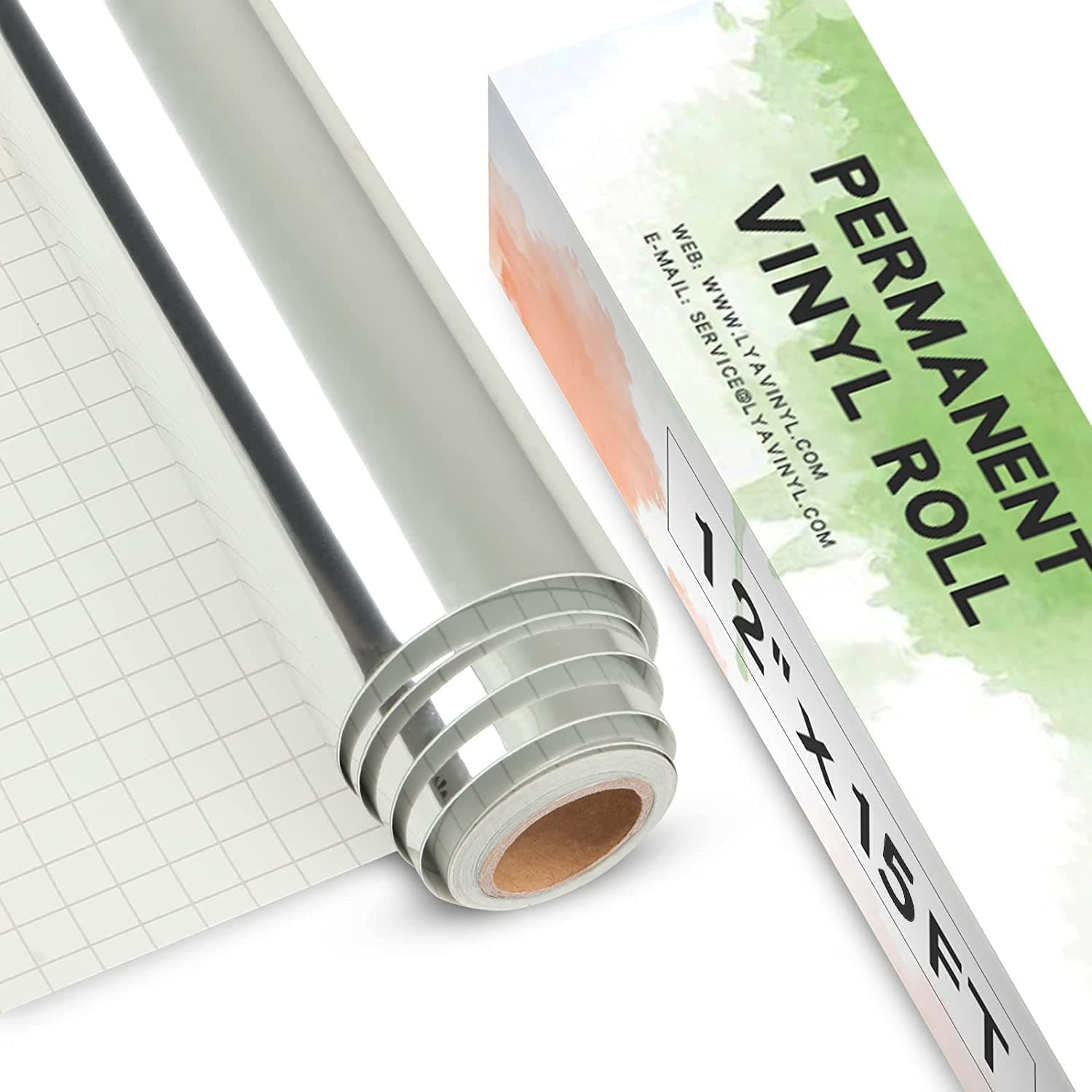 Lya Vinyl Chromée Argent Adhésif, 30 x 457cm pour Cricut, Silhouette Cameo 4, Rouleau Métallique Permanent pour Cadeaux de Bricolage, Mug