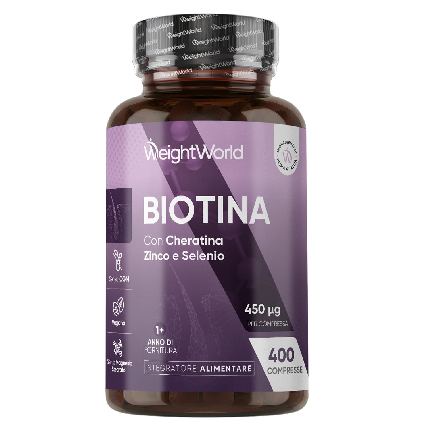 Biotina Capelli 450μg, Cheratina e Zinco, 400 Microcompresse Vegane (13+ Mesi di Scorta), Integratori per Capelli con 4 Nutrienti, La Biotina Contribuisce al Mantenimento di una Pelle Normale (EFSA)