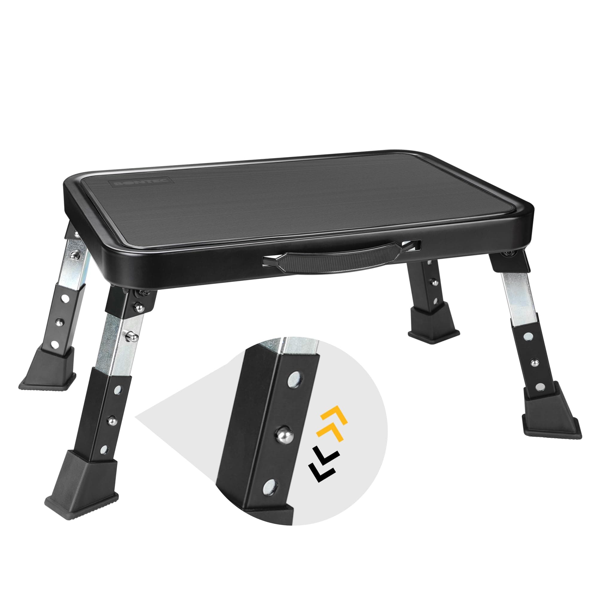 BONTEC Sgabello pieghevole regolabile in altezza a 3 livelli con piattaforma antiscivolo e piedini in gomma spessa, scala portatile per adulti e bambini, max fino a 150 kg, ideale per cucina, camper,
