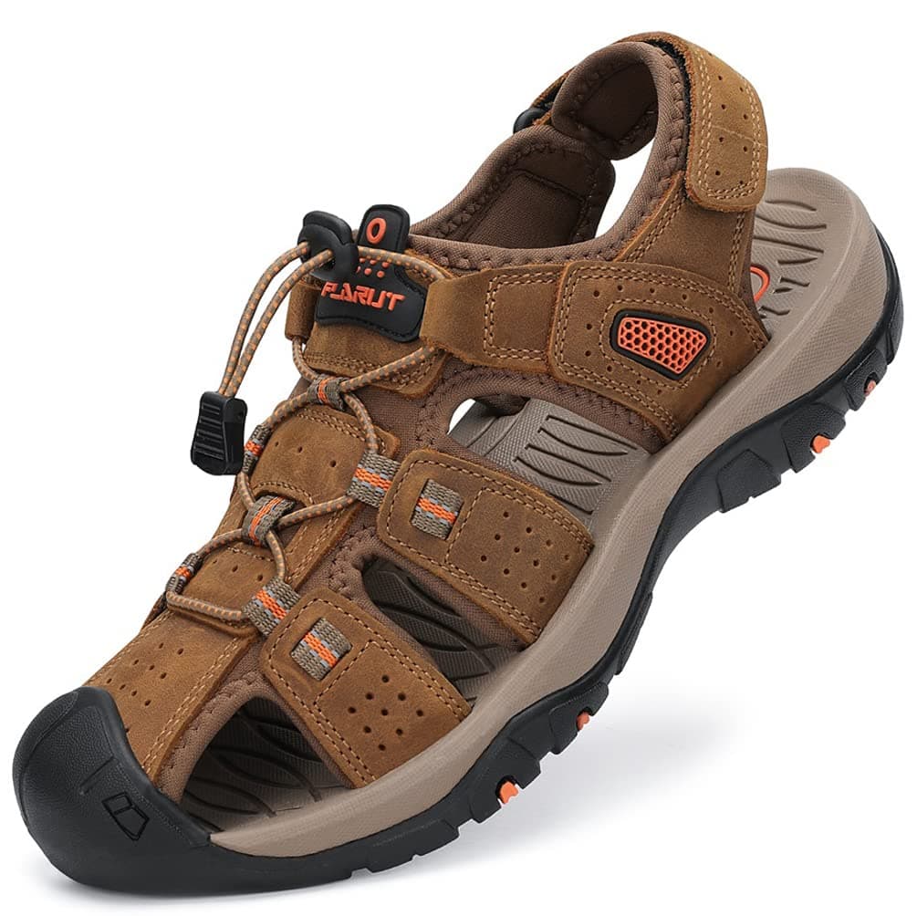 FLARUT Sandalias Deportivas Hombres Verano Exterior Senderismo Zapatos Trekking Casual Zapatos de Montaña Cuero Sandalias de Playa