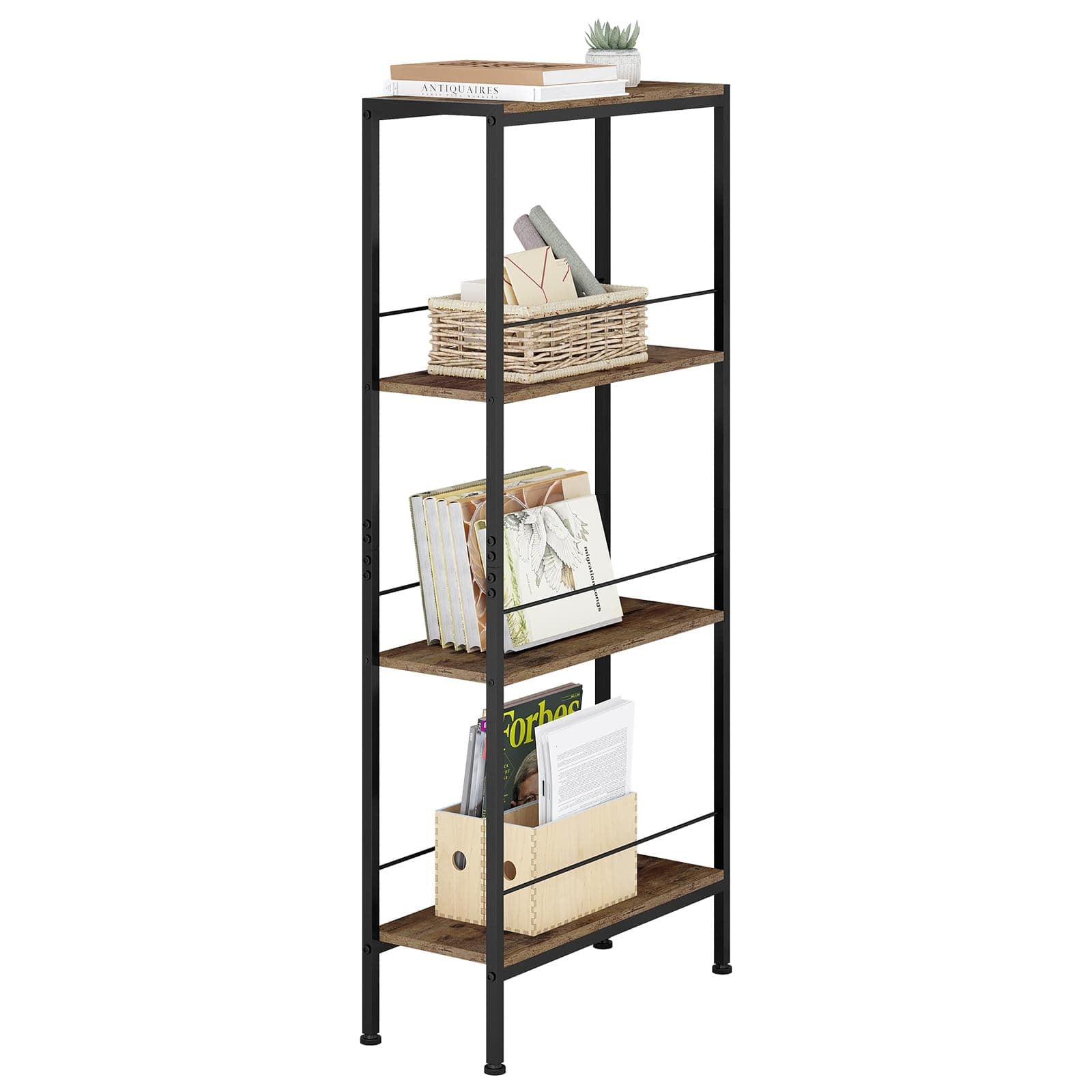WOLTU Regal, Nischenregal mit 4 Ebenen, Küchenregal Gewürzregal stehend, Standregal Leiterregal schmal, für Küche Wohnzimmer, Holzwerkstoff Metall, Vintage Braun Schwarz, 50x110x20 cm, RGB53shm