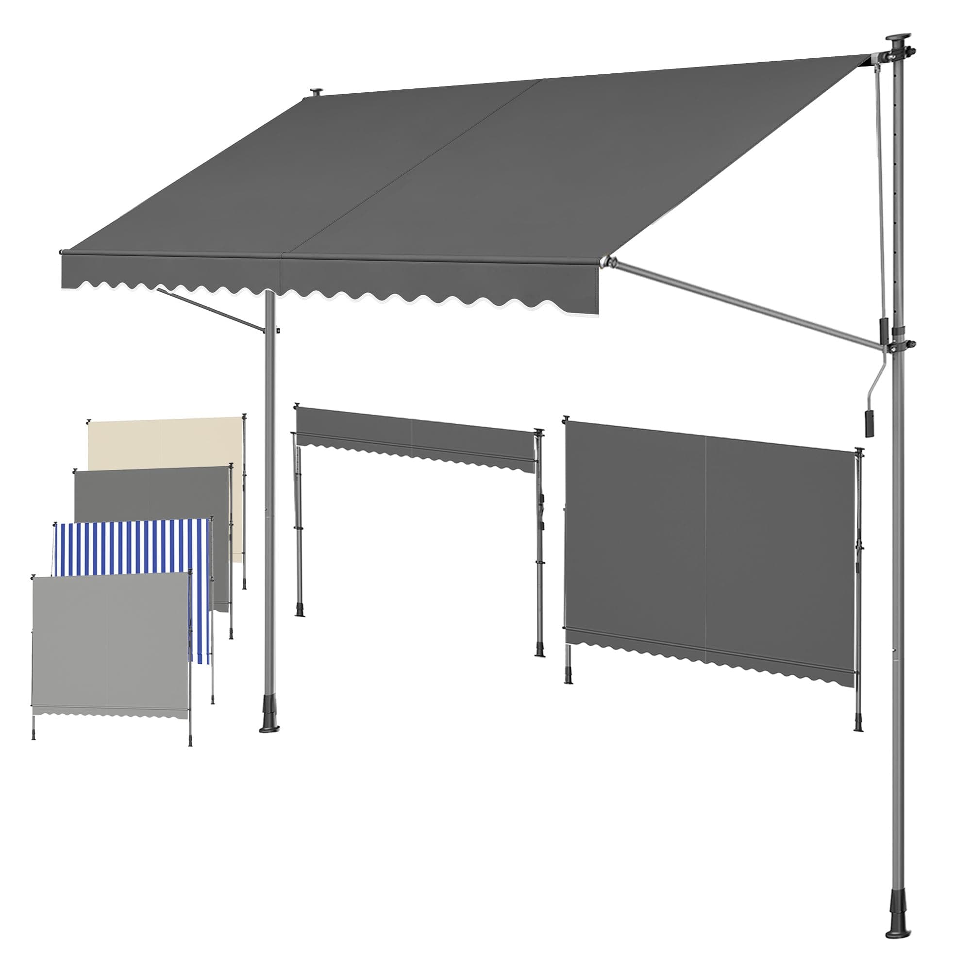 SONGMICS Store Banne Rétractable, Store Manuel, Réglable en Hauteur, avec Manivelle pour Balcon, Jardin, Terrasse, 400 x 180 cm, Gris Anthracite GSA402G02