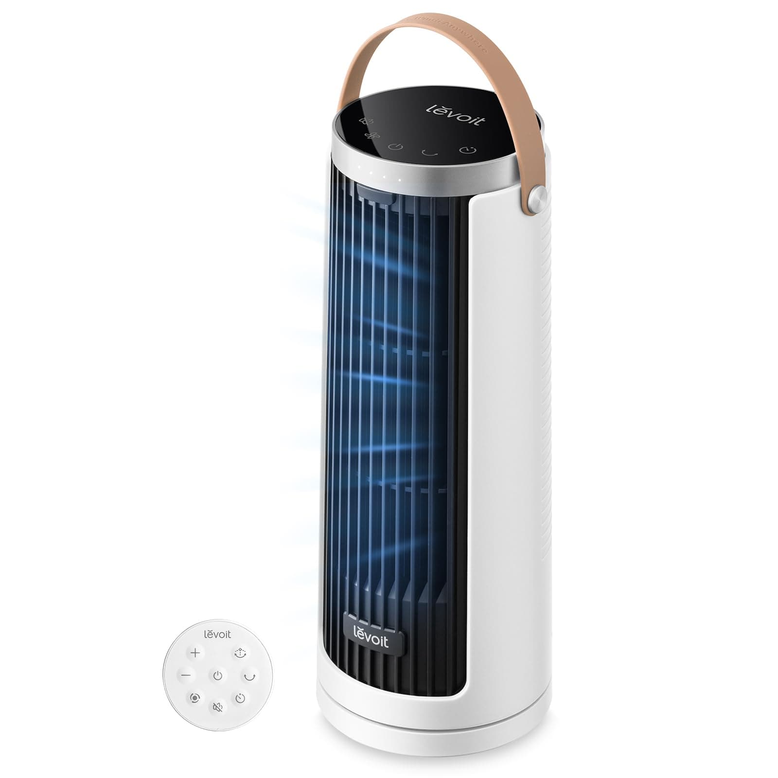 Levoit Ventilador de Torre Compacto Motor DC, Ventilador Ultra Silencioso 20dB, Flujo de Aire 7m/s, Windi Mini, Ventilador de Mesa, 5 velocidades, Temporizador 12h, Oscilación 90°, Mando a distancia