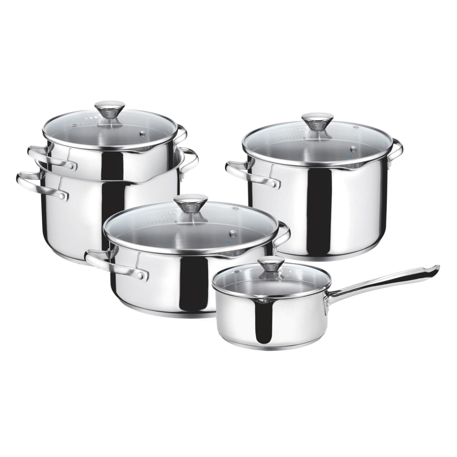 Lagostina Smart Set di Pentole Induzione, Gas e Forno in Acciaio Inox 18/10, 9 Pezzi, Fondo Lagoseal Plus Triplo Strato, Batteria di Pentole con 4 Casseruole, Pentola 2 Maniglie, 4 Coperchi