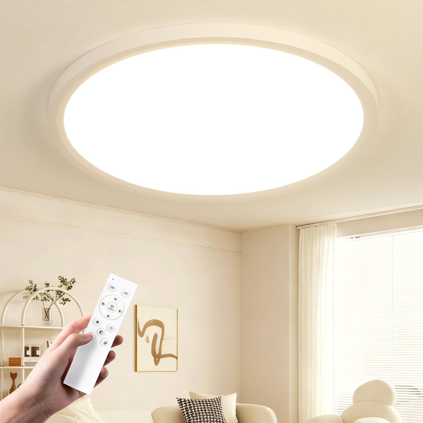 OTREN Plafon LED Techo Regulable 52W 50CM con Mando, Modo Nocturno y Memoria, 3000K–6500K, IP44 Impermeable Lámpara de Techo para Dormitorio, Salón, Cocina y Baño