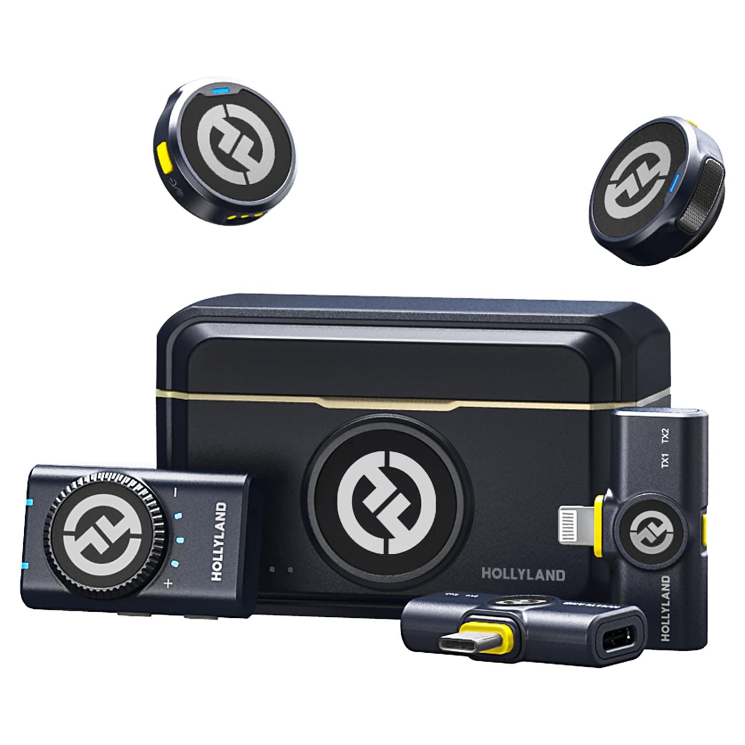 Hollyland Lark M2 Combo (2TX+3RX) Microfono Lavalier Wireless per Fotocamera, iPhone, Android, PC, 300m, 48kHz/24 bit, Hi-Fi Audio, ENC Anti-rumore, 40H, Microfono Lavalier per Livestream Vlog - Nero