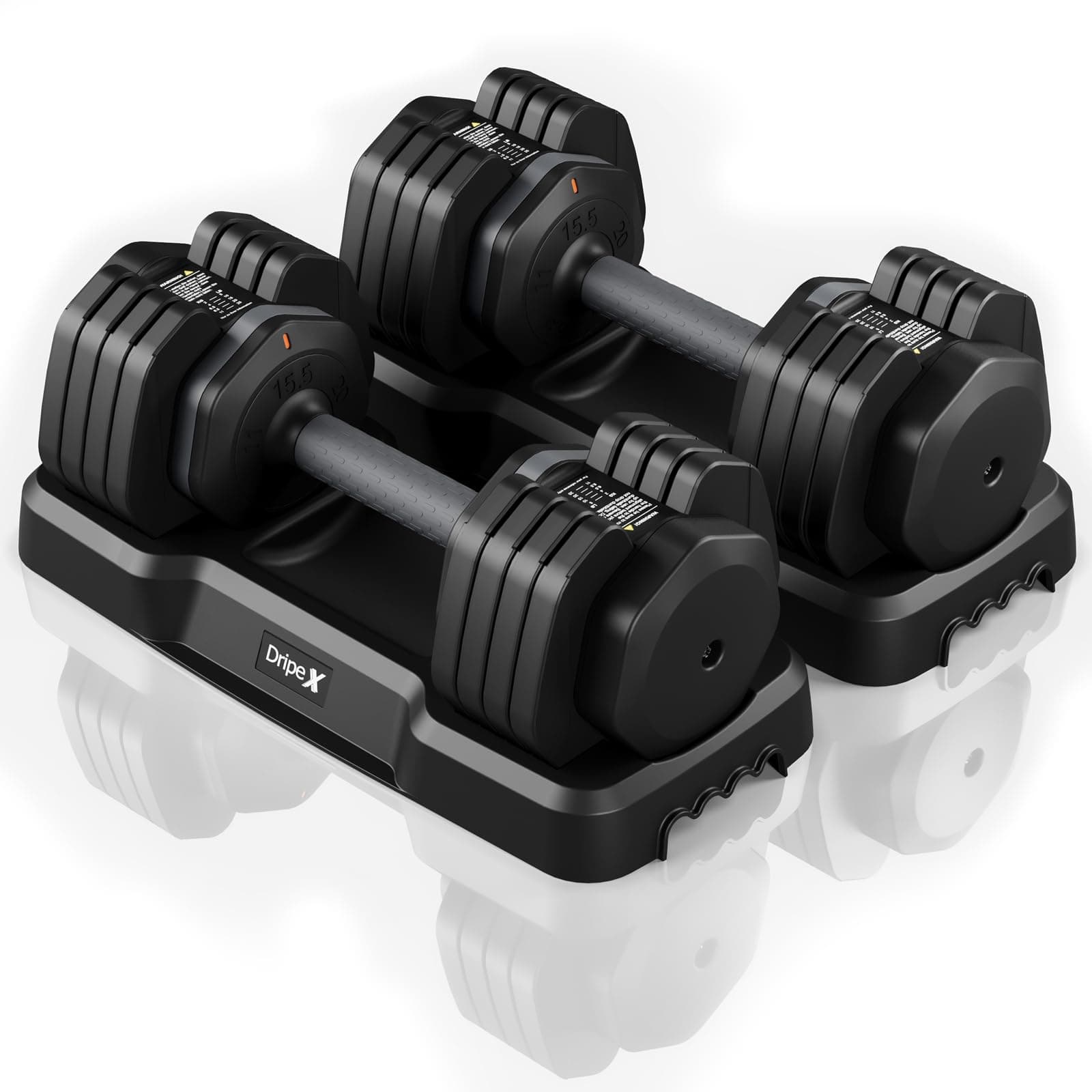 Dripex Mancuernas Ajustables, 11 kg/24,5 kg, 5/10 en 1 Juego de Pesas y Mancuernas, Ajuste Rápido con Base, Ahorran Espacio para Entrenamiento en Casa y Gimnasio