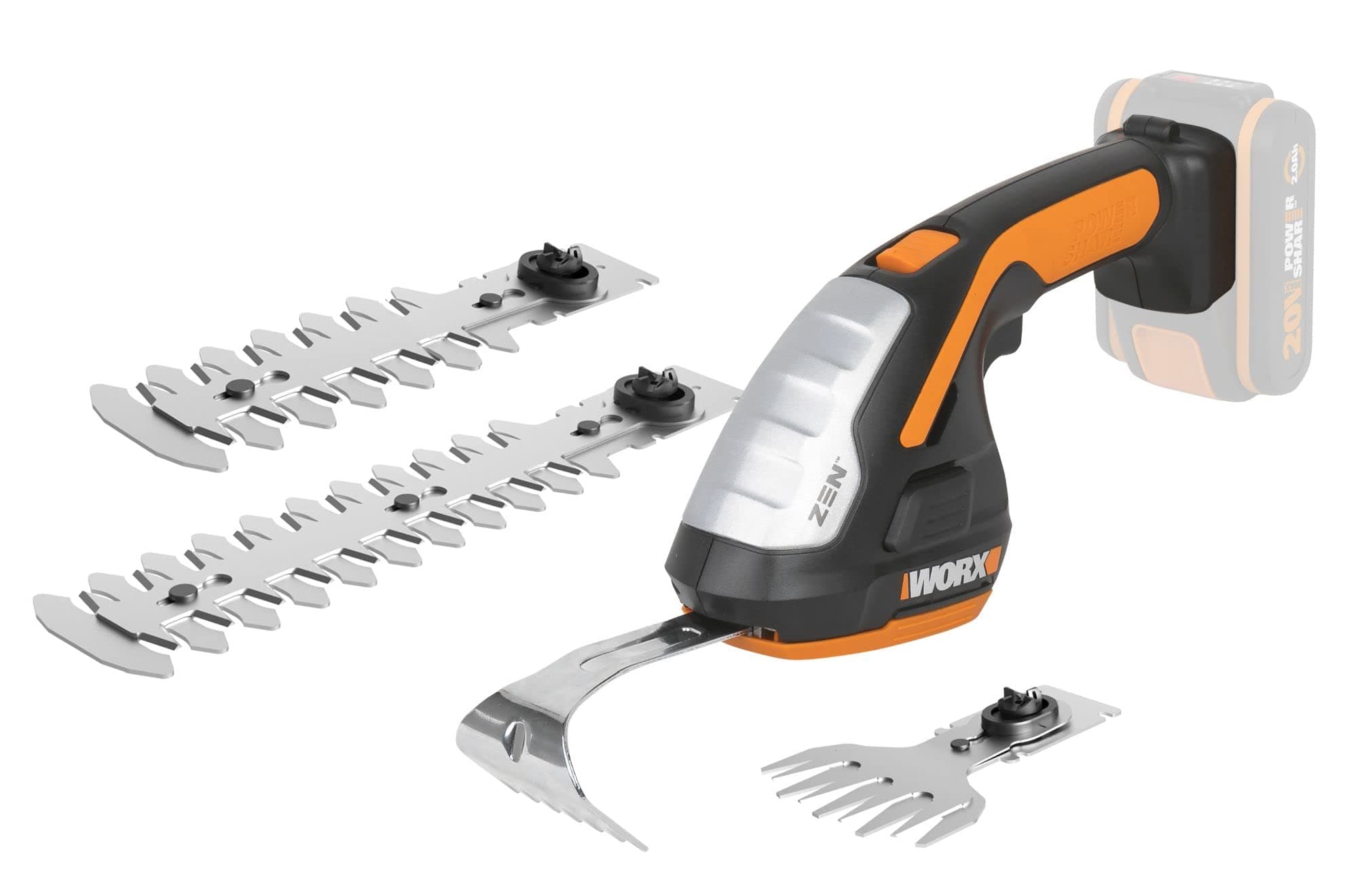 WORX Cortasetos de Mano 20V Máx. | PowerShare | WG801E.91 | No Incluye batería ni Cargador | Multifunción, Tijera de césped, Azadilla, arreglasetos | Incluye Accesorios
