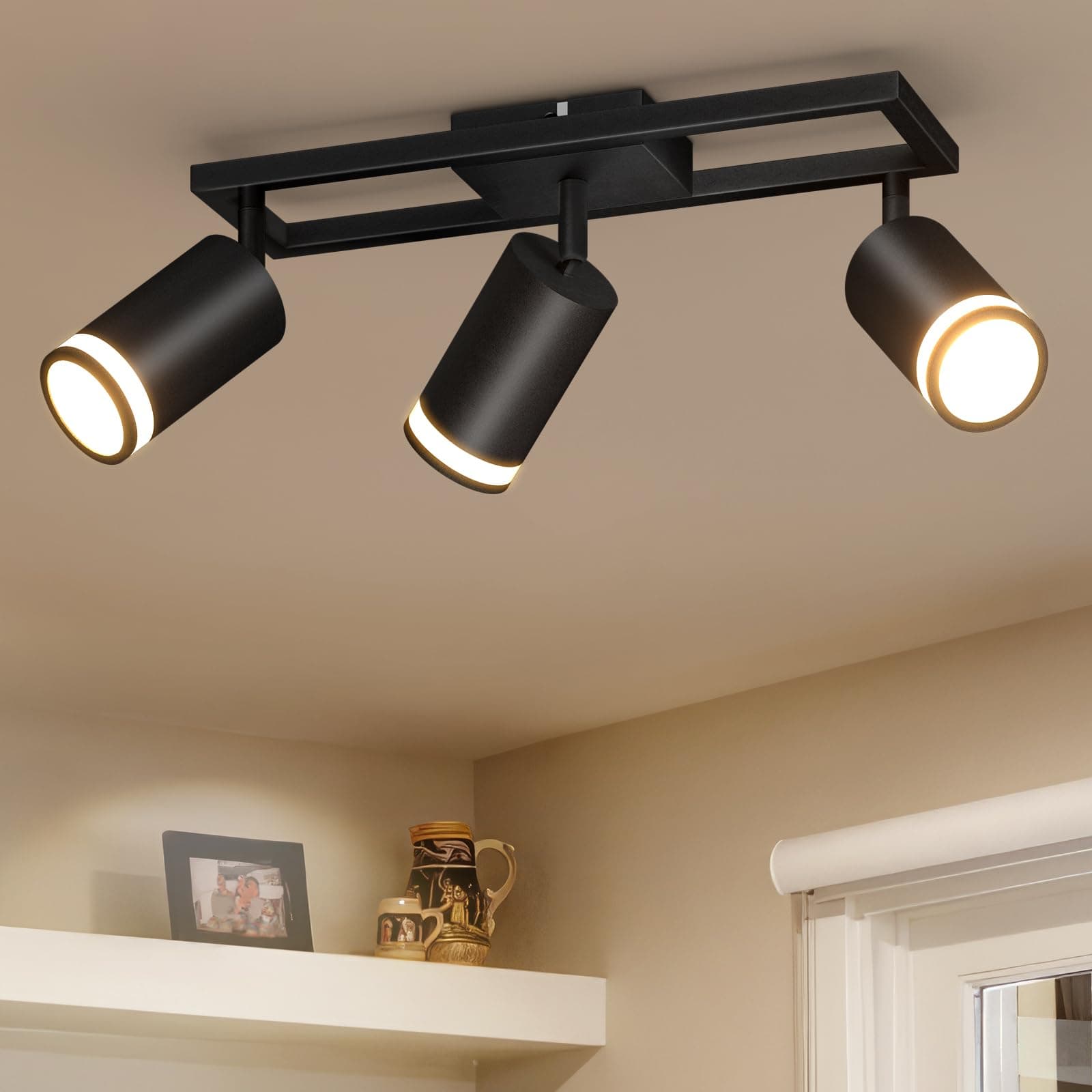 Dehobo Lampada Faretti LED da Soffitto Orientabili, Faretti da Parete Interno GU10 Nero, Moderna Plafoniera 3 Luce, Parete Interno per Barra Cameretta Cucina, Senza Lampadina
