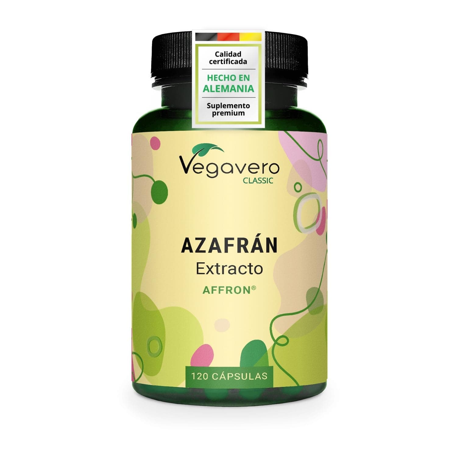 Saffron Español Vegavero | 30 mg | 3,5% Safranal + Crocin | Azafrán Premium Affron | SIN ADITIVOS | 120 Cápsulas | Análisis En Laboratorio