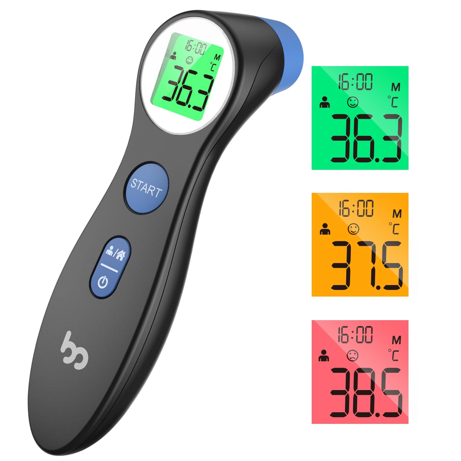 femometer Thermomètre Frontal Bébé et Adulte Sans Contact, Noir-bleu | Lecture Précise Instantané, Alarme de Fièvre, Simple à Utiliser, Thermomètre Infrarouge, Mode Muet