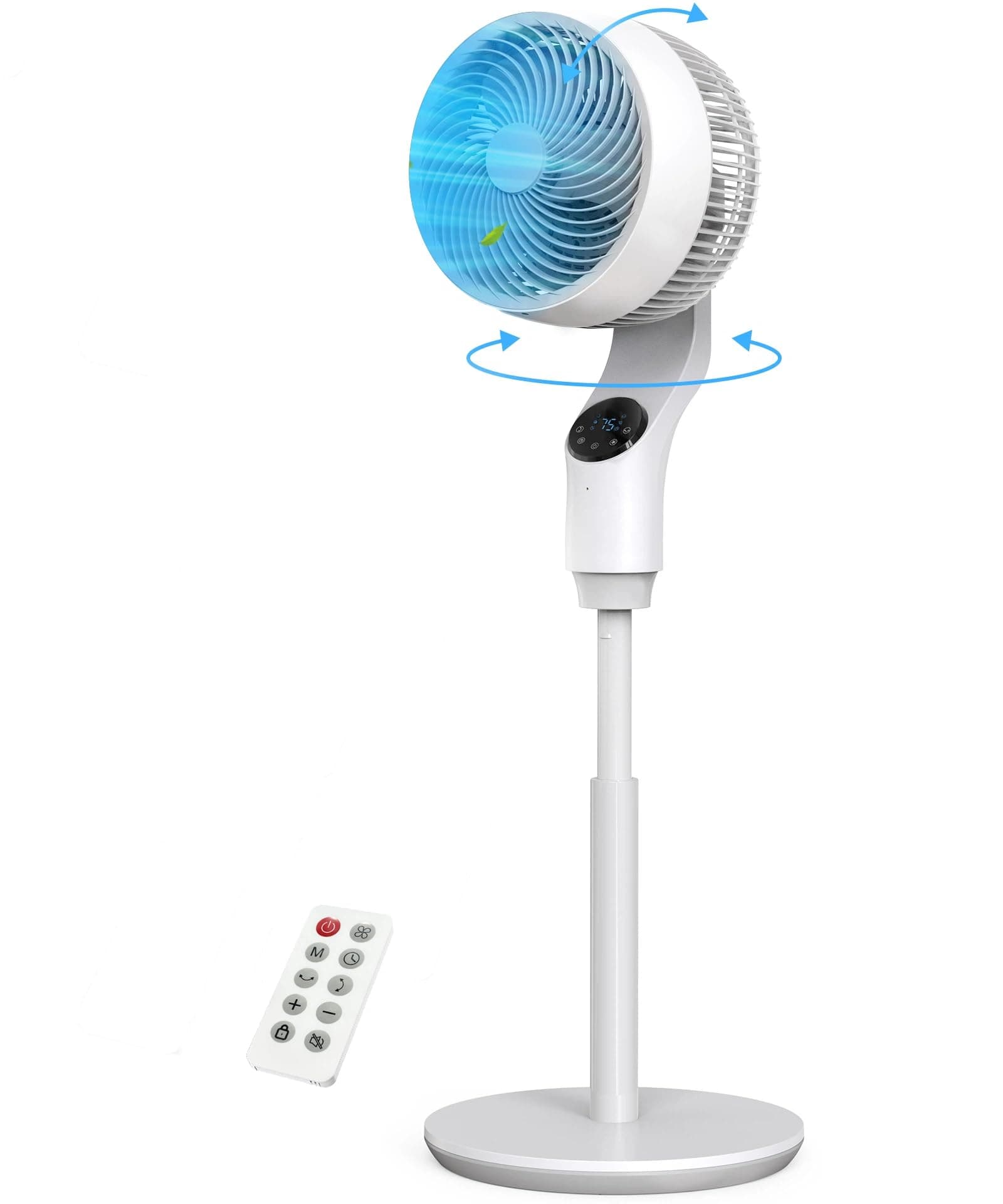 PNTCK Ventilateur sur Pied avec Télécommande, Puissant 1500 m³/h, Flux d'air 7.5 m/s, Oscillation 70°, Inclinaison 90°, portée de 30M, 3 Modes 3 Vitesses, Minuterie 24h, 28dB, Hauteur 97-110CM