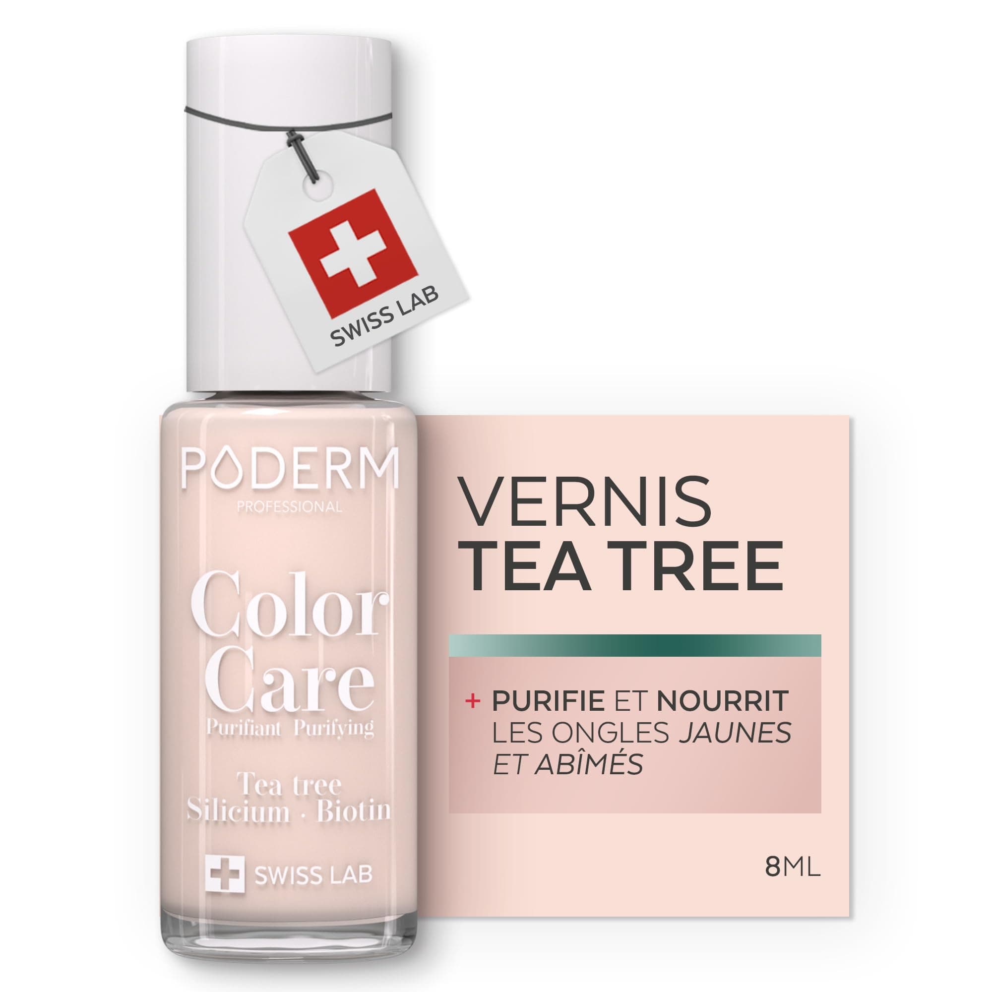 PODERM Vernis Mycose à Ongles - Swiss Made | Couleur Rose Poudrée - 8ML | Antifongique au Tea Tree, Silicium & Biotine | Renforce, Répare & Camoufle les Ongles Jaunes et Abîmés | Créé par un Podologue