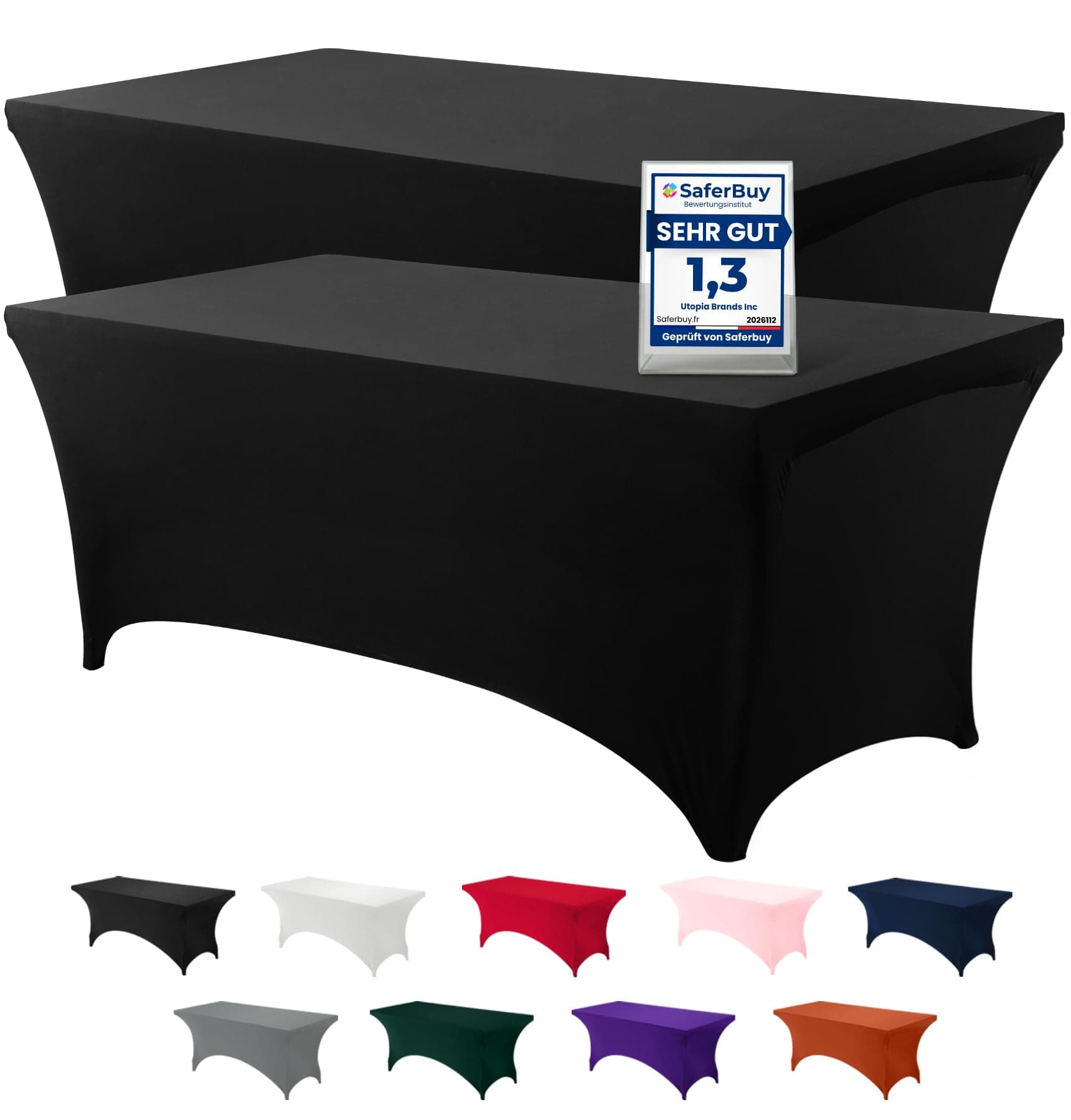 Utopia Kitchen 2 Paquetes de Manteles Rectangulares de Poliéster (6 pies - 183 cm) Elásticos de Spandex, Cubre Mesas para Bodas, Bares, Artesanías, Exposiciones (Negro)