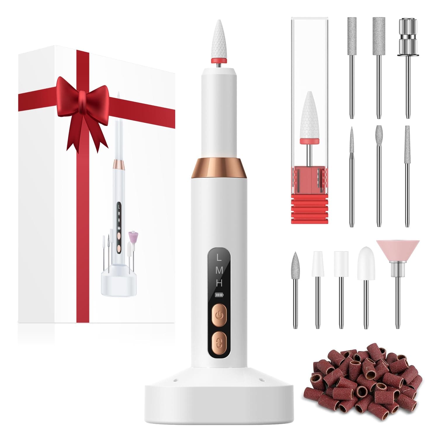 Ponceuse pour Ongles Professionnel -12 embouts professionnels et 36 bandes abrasives, perceuse à ongles électrique 30 000 tr/min, Kit de perceuse à ongles rechargeable sans fil