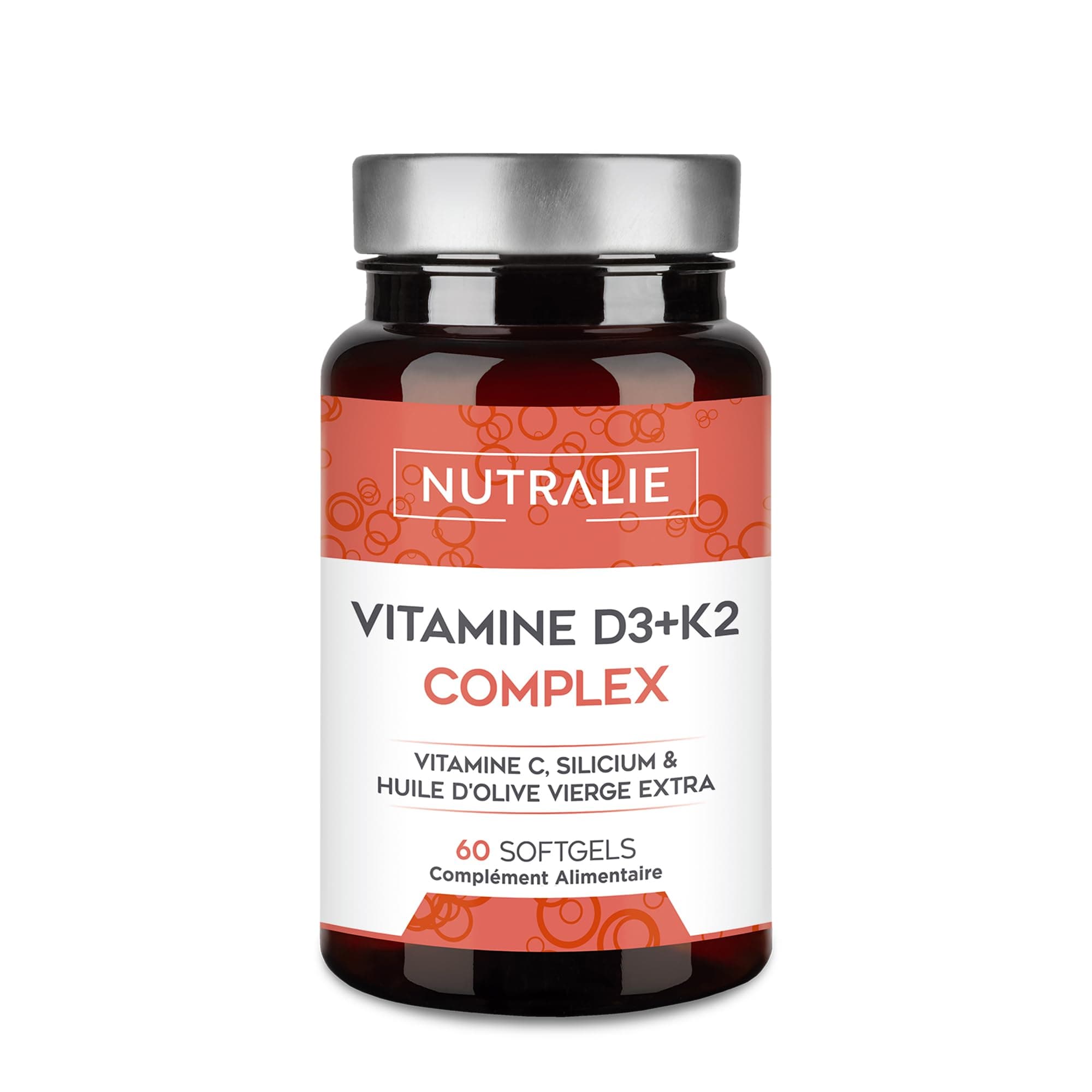 Vitamine D3 et K2 10000 UI - Immunité Os Muscles - Vitamine D3 K2 MK7 avec Vitamine C et Huile d'Olive Extra Vierge - 60 gélules Vitamine D Complex Nutralie