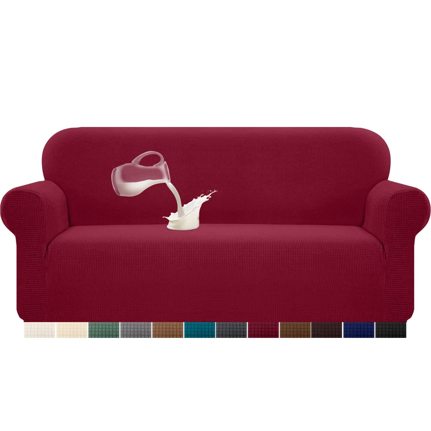 Granbest Copridivano Impermeabile Monopezzo Alto Elasticizzato Copridivano AntiGraffio Antiscivolo Divano Protector Tessuto Jaquard Spandex (3 posto,Vino)