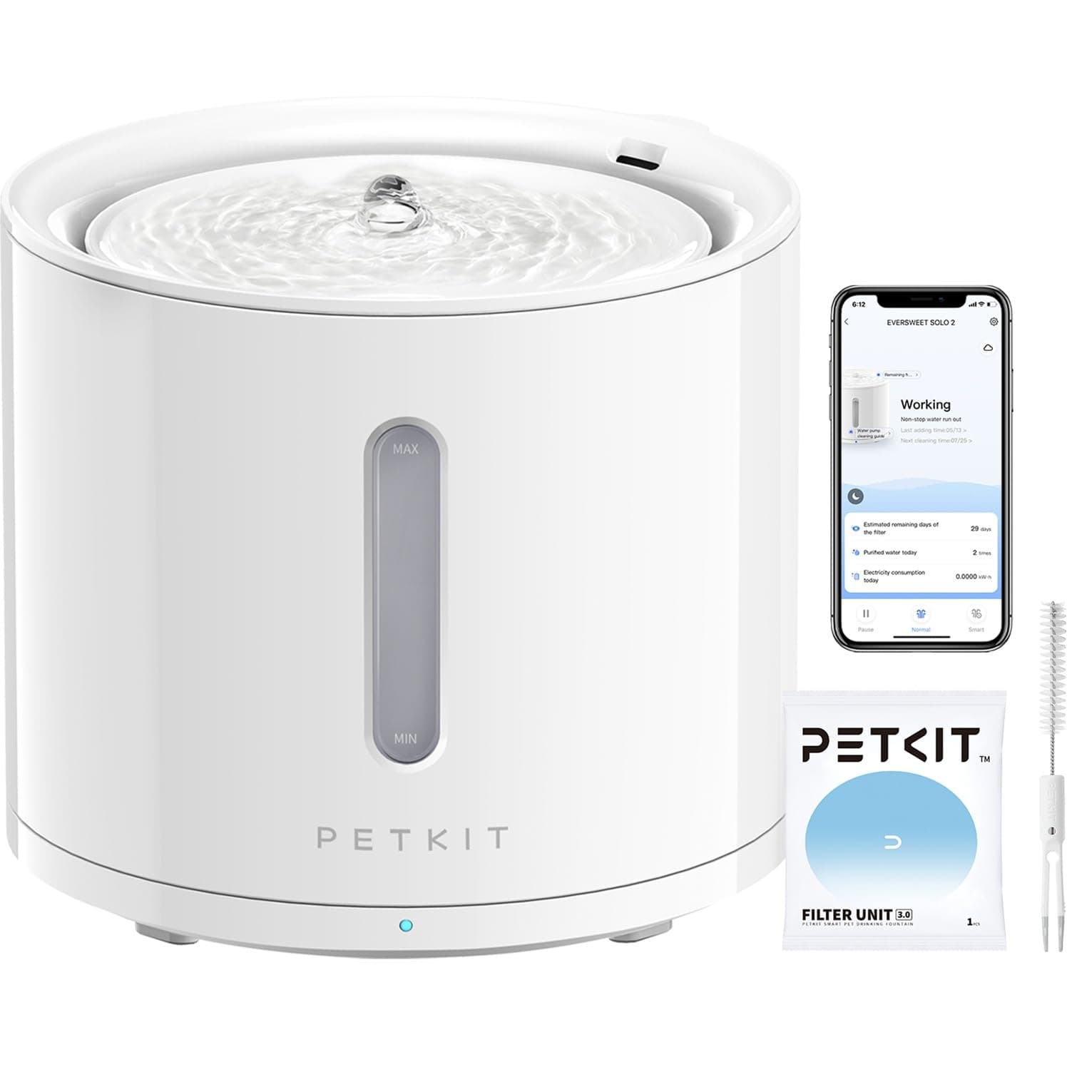 PETKIT EVERSWEET Fuente para Gatos 2L, Bomba Inalámbrica, Control de App, Bebedero Gatos Automatico, Ultrasilencioso, 3 Flujos de Agua, Filtro Triple, Ventana de Nivel de Agua, Luz Led