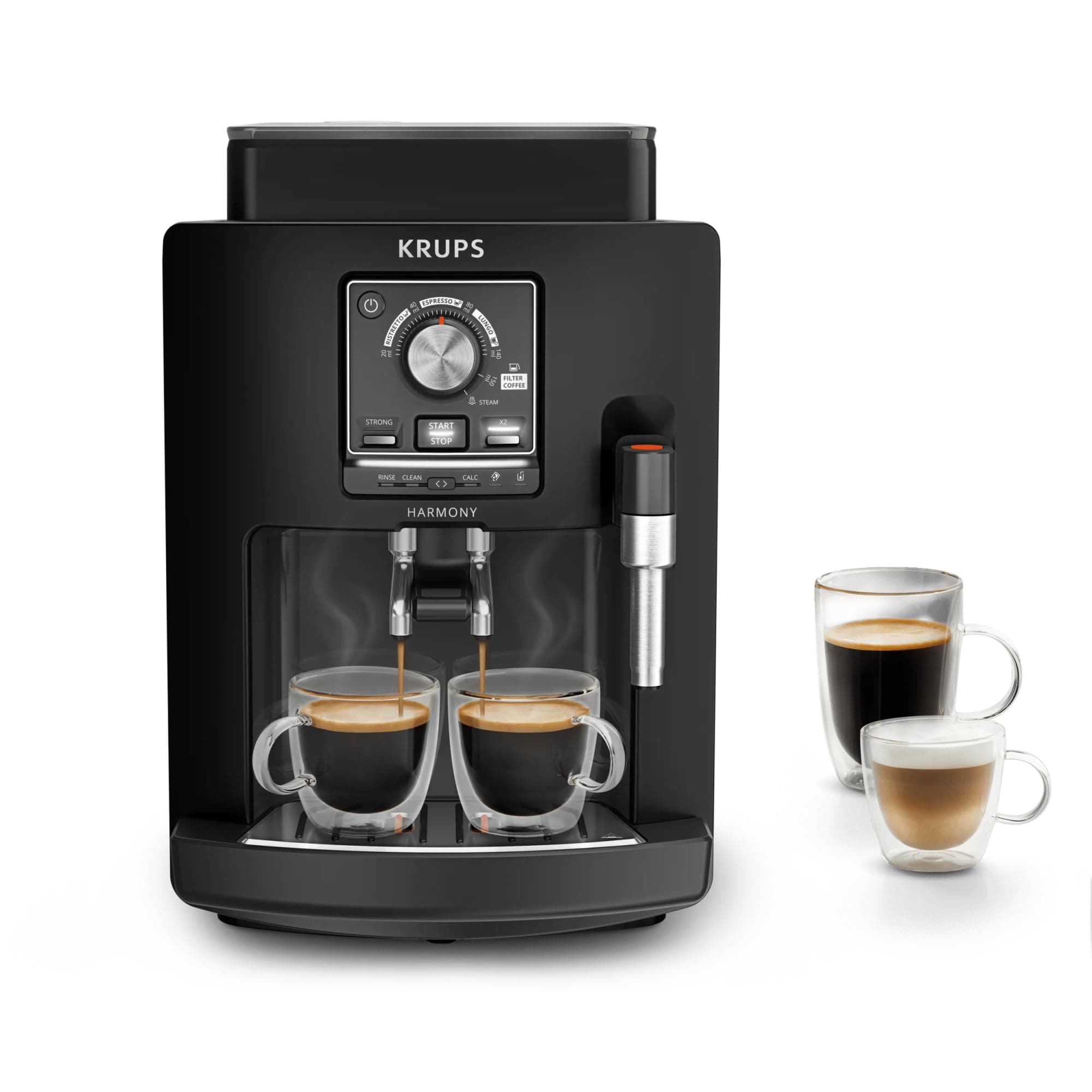 Krups Harmony, Machine espresso entièrement automatique avec buse vapeur, 4 boissons, Mousseur à lait manuel, Noir, EA5088E0