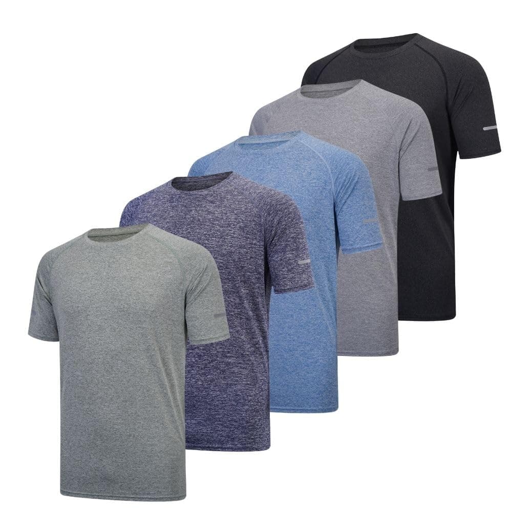 fovdtaa Lot de 5 t-shirts de sport pour homme à manches courtes et encolure ronde, matière perméable à l’air