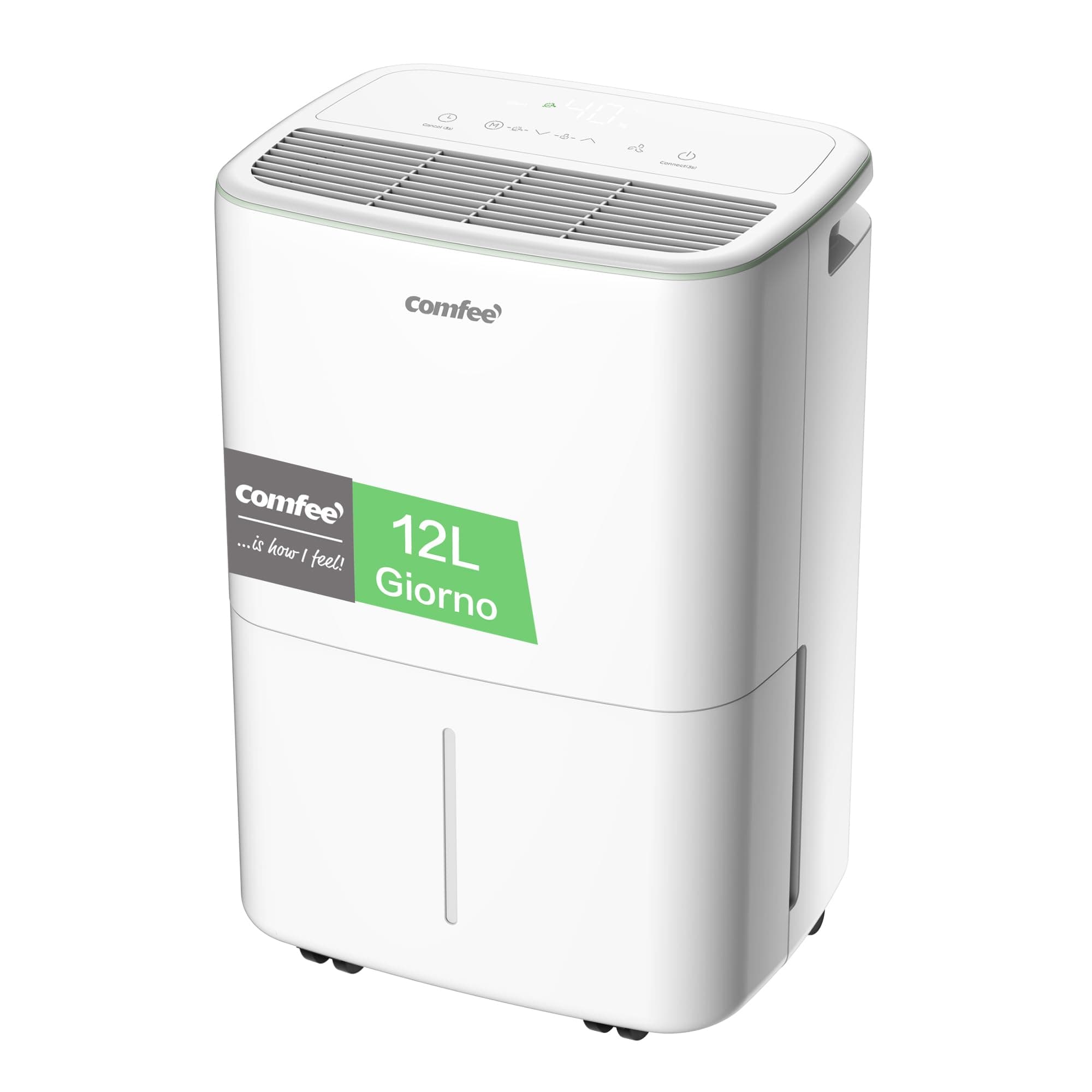 COMFEE' Deumidificatore Casa Muffa 12L/24h, Adatto fino a 20㎡, Tanica da 2.5L, Poco rumoroso, Ruote Piroettanti, Modalità dryer, Doppio drenaggio,Timer, Protezione antitrabocco, CDDOE-12DEN7-QA3(EU)