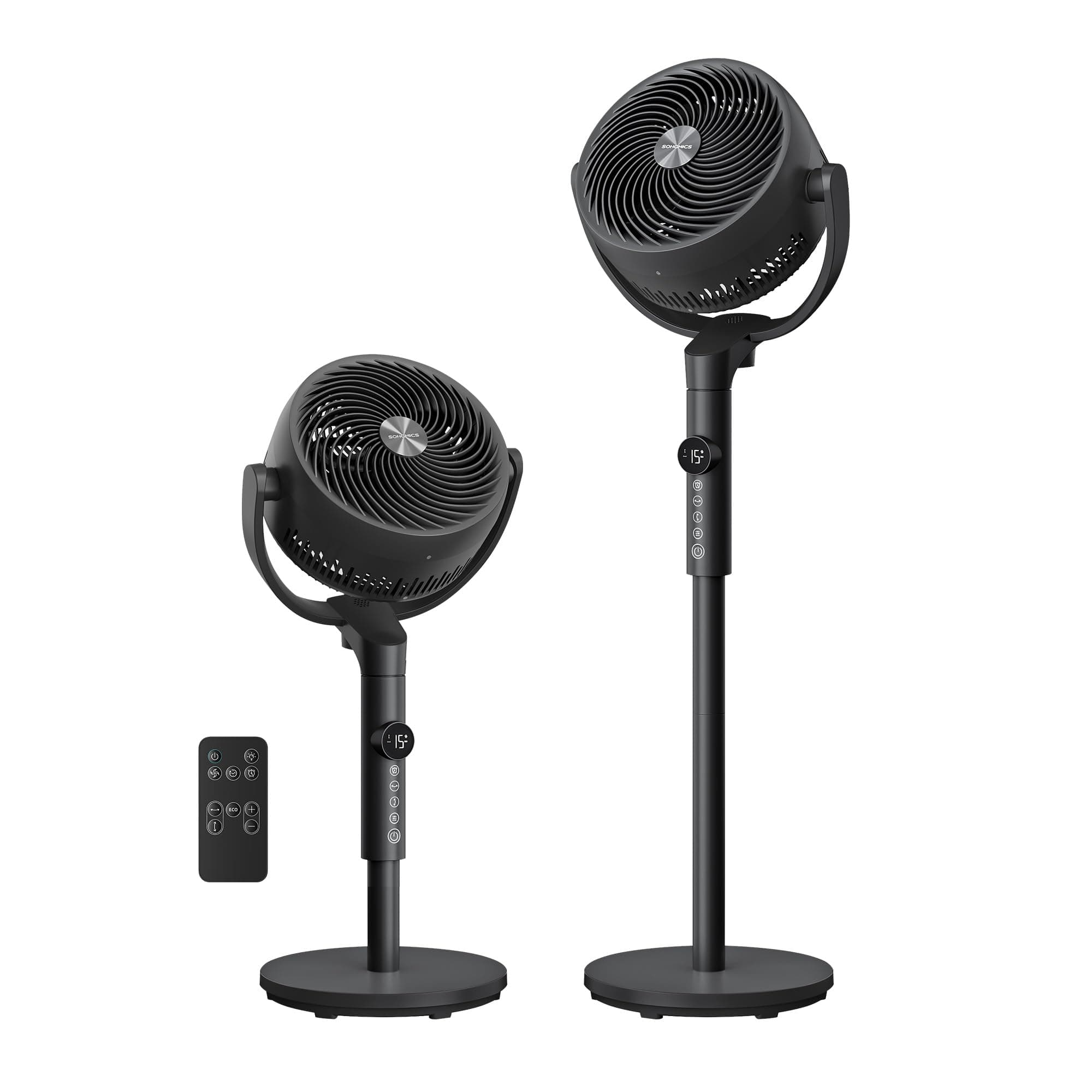 SONGMICS Ventilador de Pie, Ventilador Silencioso 20 dB, Mando a Distancia, Dormitorio, Oscilante 120°+135°, 15 Velocidades, Temporizador 15 Horas, 3 Modos, Altura Ajustable, Negro Tinta XFC002B1EU